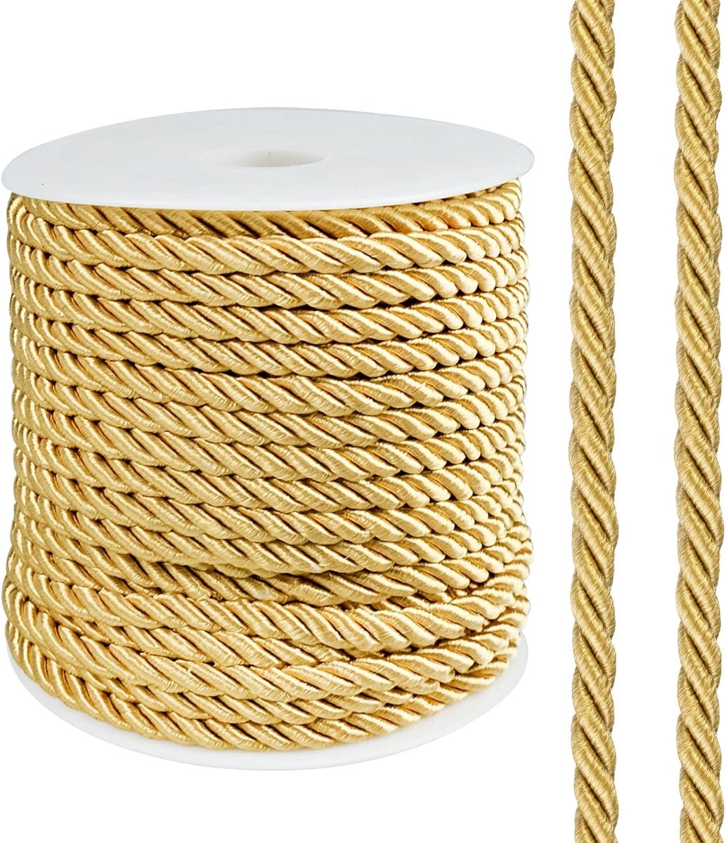 SnelShoppen - 25m 5mm Decoratieve Gedraaide Touw Koord, 3-laags Nylon, Sterke en Duurzame Touw voor DIY, Huishouddecoratie, Gordijnen, Cadeauzakken, G