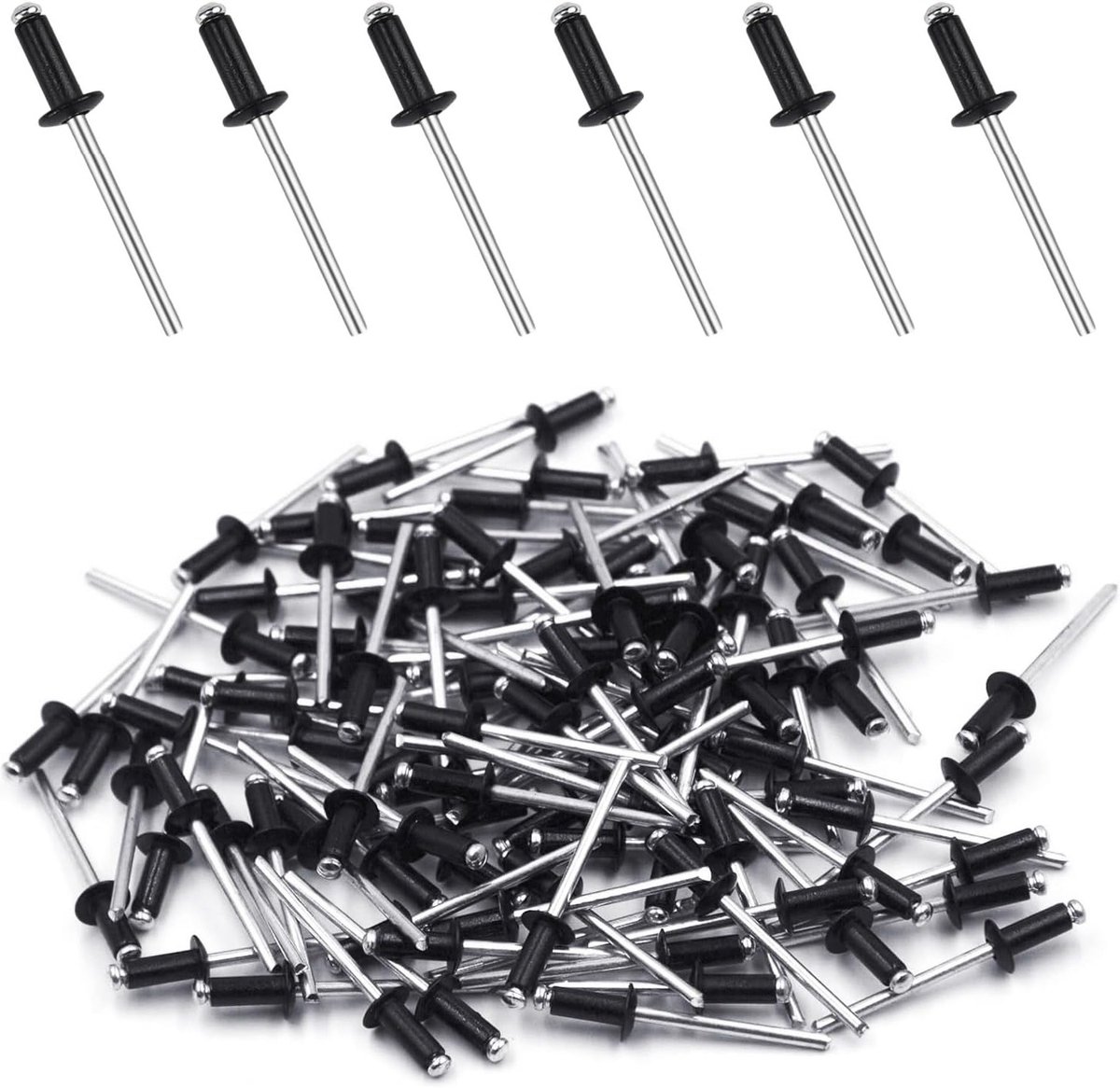 Aluminium Blindnieten Set van 100 Stuks, 4 mm x 8 mm, Grote Kop, Zwart, Ideaal voor Klussen en Reparaties