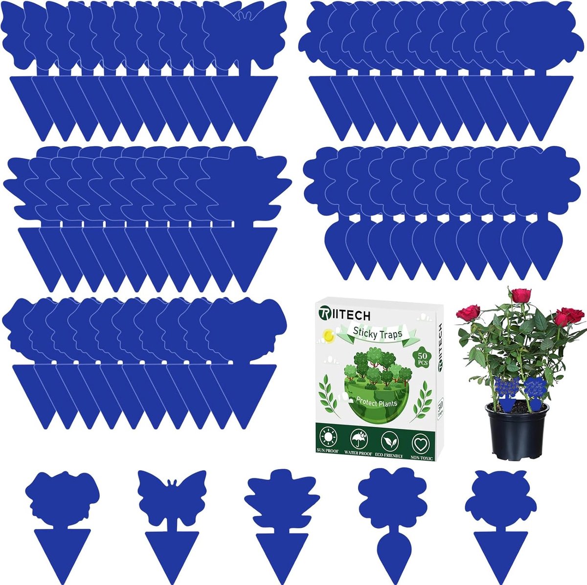 SnelShoppen - 50 Stuks Plakvliegenvallen, Fruitvlieg Traps, Planten Insecten Stickers, Plakvallen voor Binnen en Buiten (Blauw)