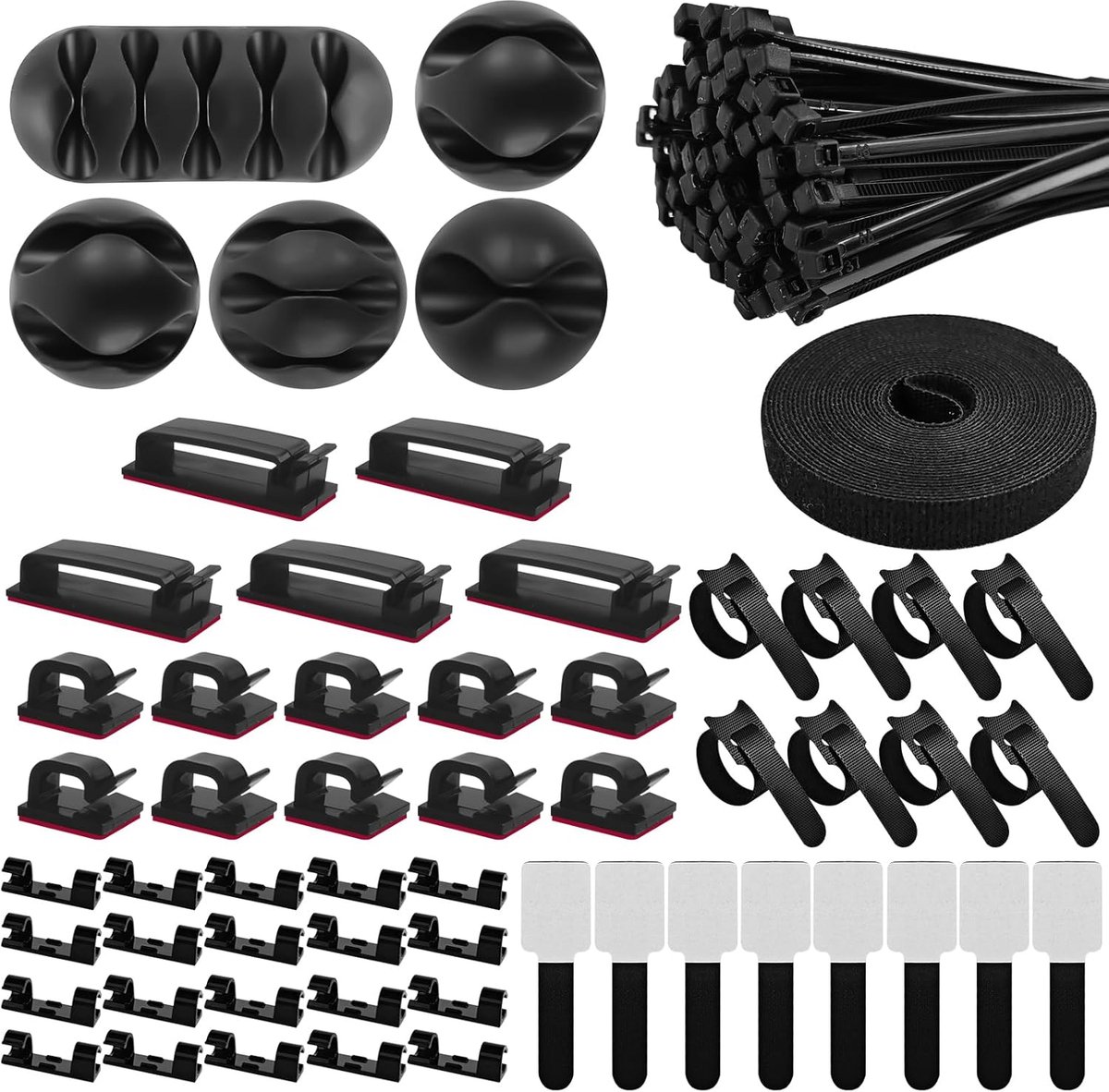Thijox - 157 Stuks Kabelorganizers Kit - Zelfklevende Siliconen Kabelhouders, Kabelbinders, Kabelklemmen voor Bureau - Kabelmanagement Oplossingen voo