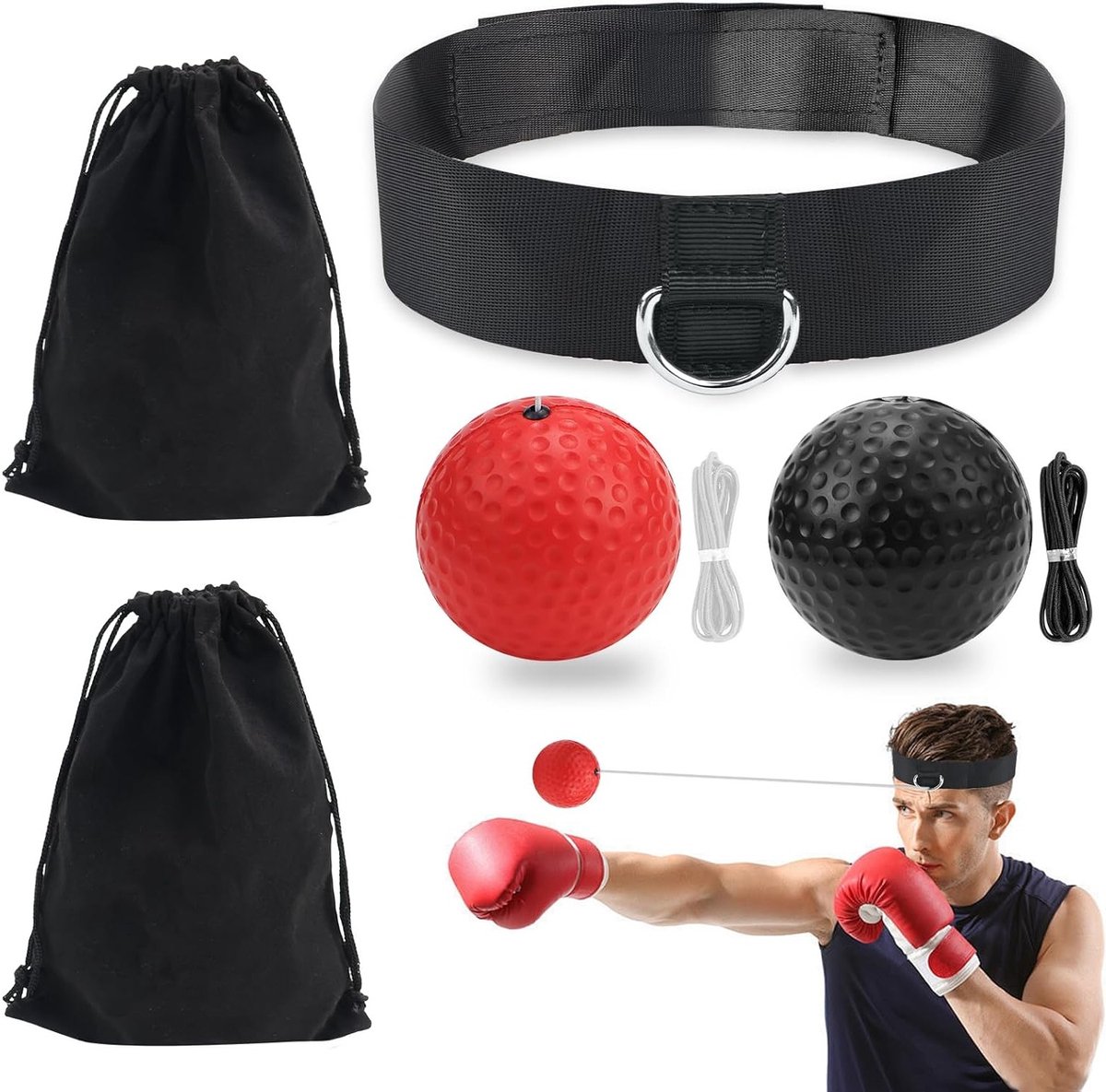 Reflexbal set voor bokstraining, 2 boksballen met hoofdband, ideaal voor reactiesnelheid en behendigheid