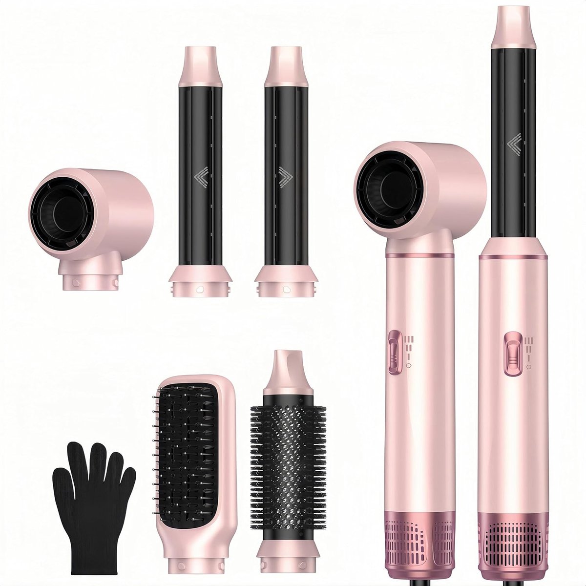 Thijox - 5-in-1 Airstyler Haarstyler met Lucht, Krultang, Föhn, Thermische Borstel, Stijlborstel, Haardroger, Roze - Perfect Cadeau voor Vrouwen