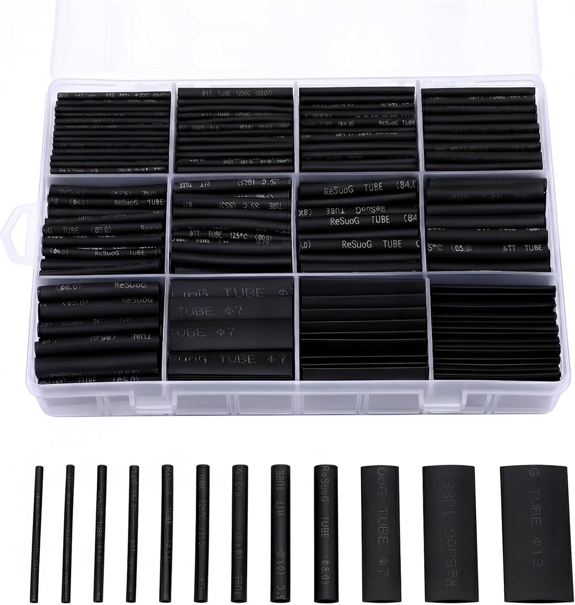 SnelShoppen - 900 Stuks Krimpkous Set - Zwart - Thermoregulerend - 12 Maten - 2:1 Krimpverhouding - Duurzaam Kabelisolatie - Voor Elektriciteit, Doe-H