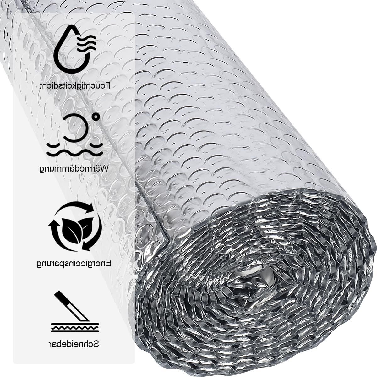 Isolatiefolie Rol 60 cm x 3 m - Aluminium Folie voor Radiatoren, Warmte- en Dampbarrière, Energiebesparing voor Pijpen, Schuren, Ramen, Vloeren, Plafonds en Muren