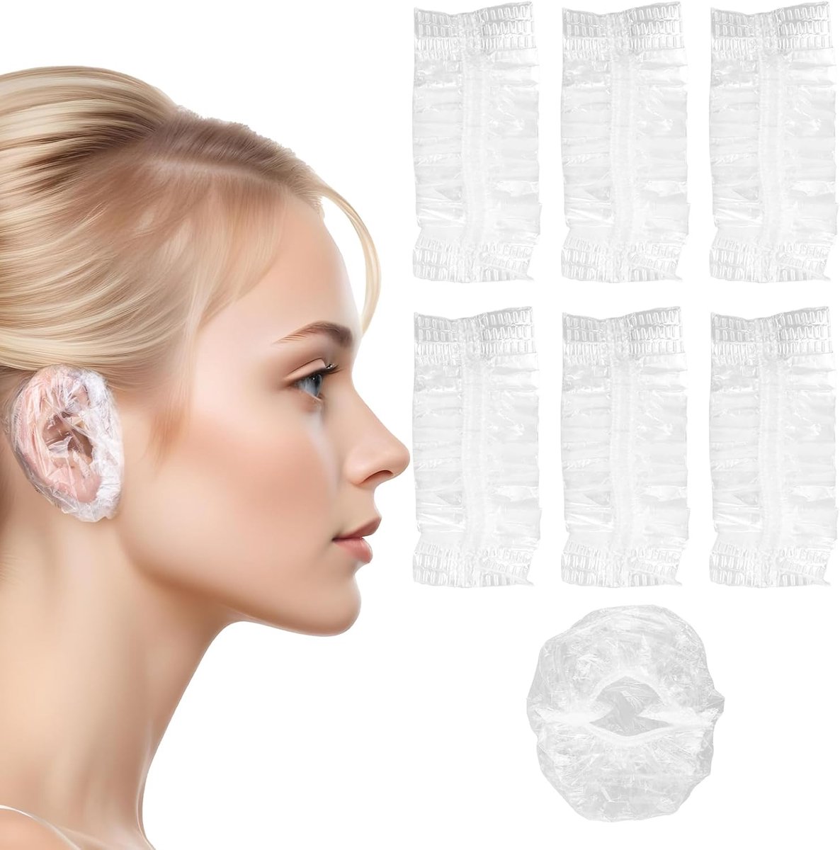 SnelShoppen - 200 Stuks Waterdichte Douchestoppers Oorkappen met Elastische Bandjes - Plastic Oorbescherming voor Haarverf, Douche, Bad - Transparant