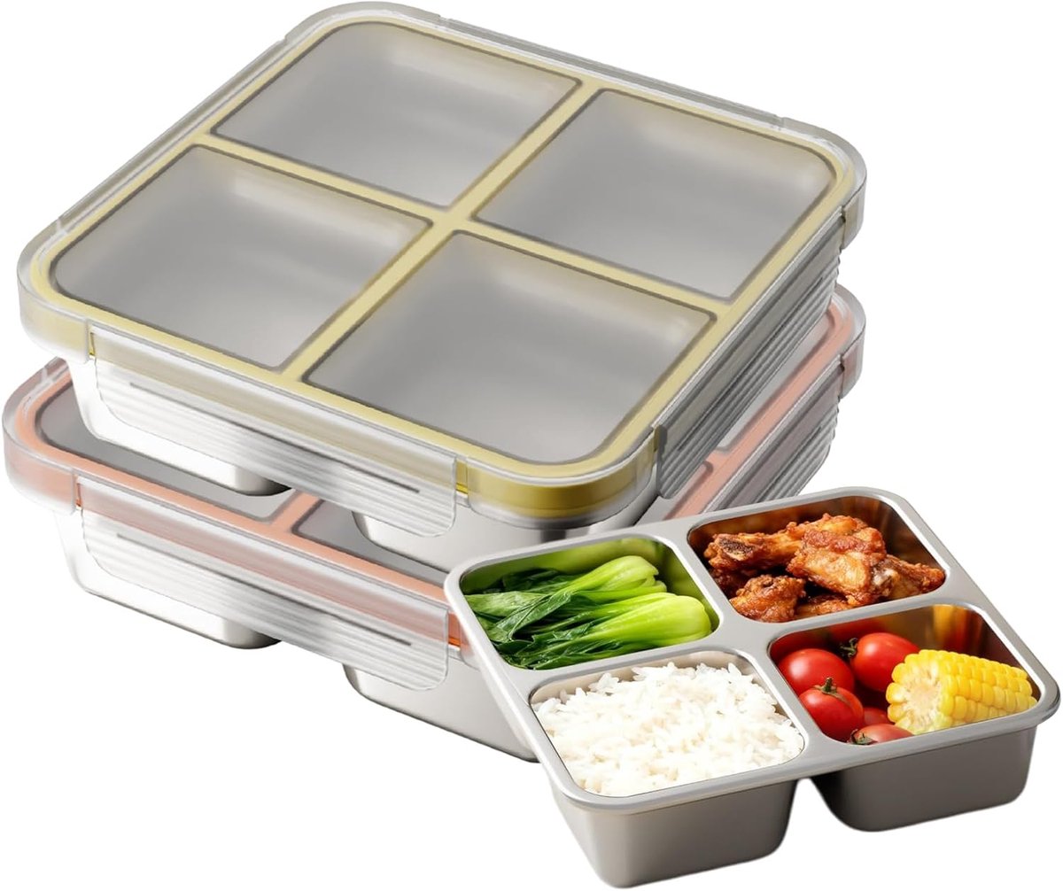 SnelShoppen - Set van 2 Snackboxen voor Volwassenen, Roestvrij Staal, 720 ml, Lekvrije Broodtrommel met 4 Vakken, Ideaal voor Lunch, School, Kantoor e