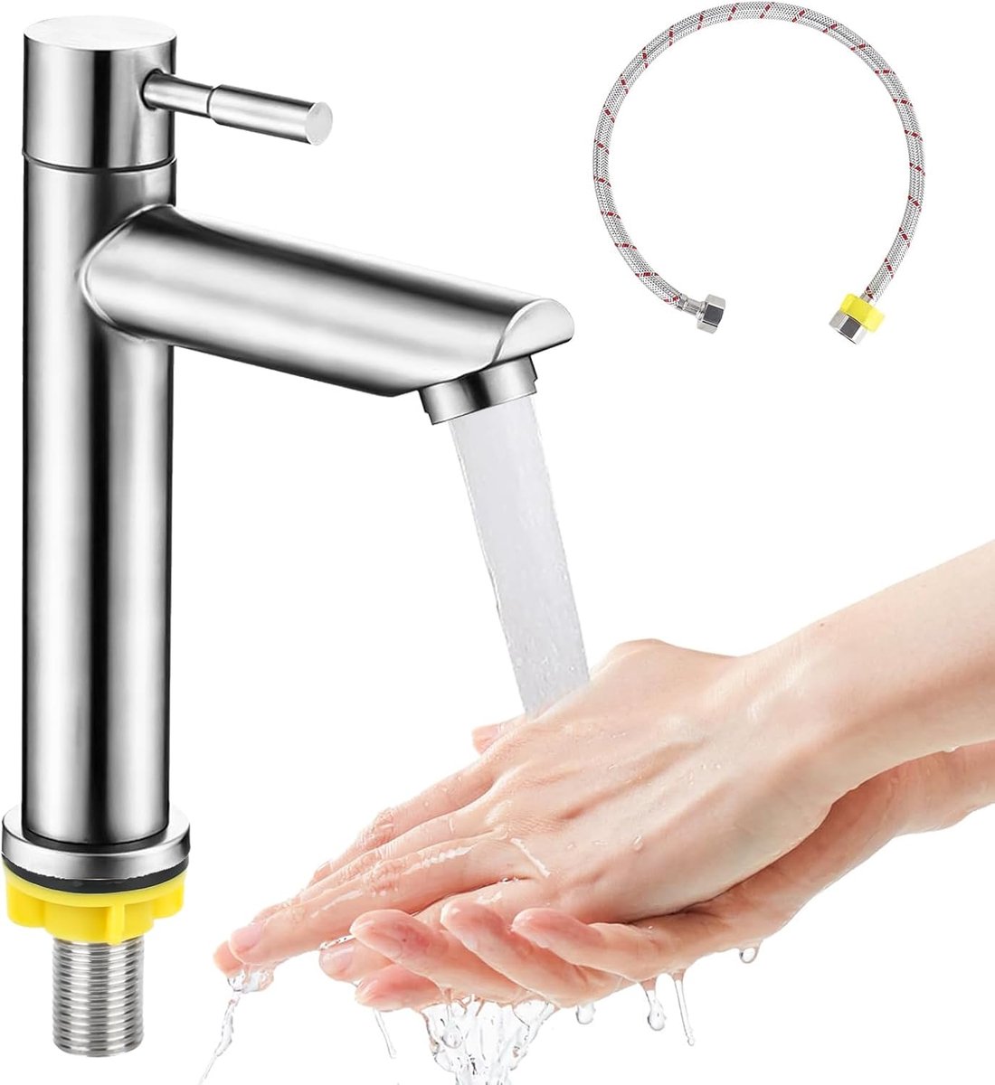 SnelShoppen - RVS Koud Water Kraan, Badkamer Mengkraan, Enkele Hand Bediening, 60 cm Aansluitslang, Ideaal voor Toilet, Badkamer en Keuken