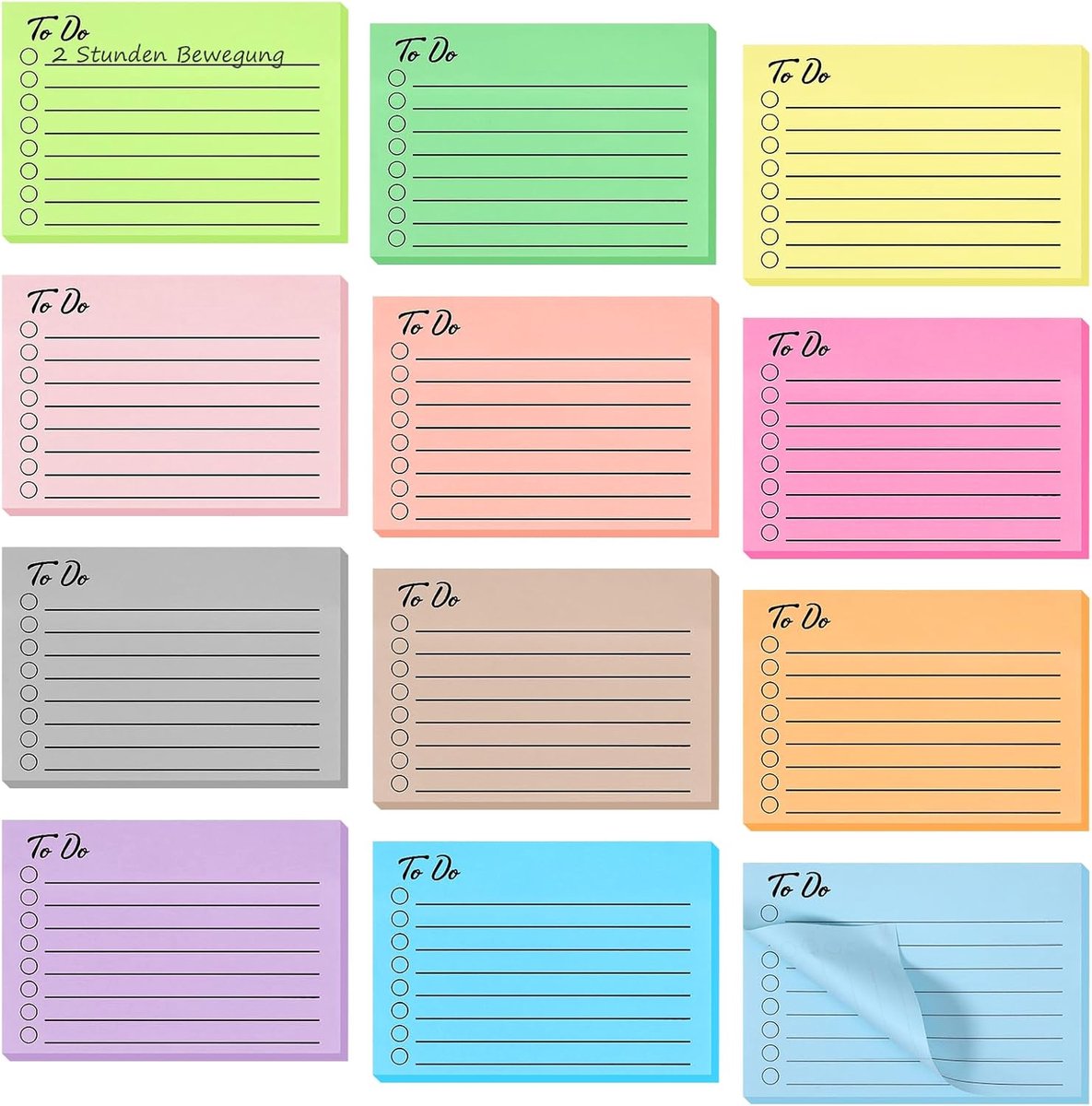 SnelShoppen - 600 Sticky Notes 10x7 cm - To Do List Blokken in Fluorescerende Kleuren - Perfect voor School en Kantoor - 12 Pakketten van 50 Bladen