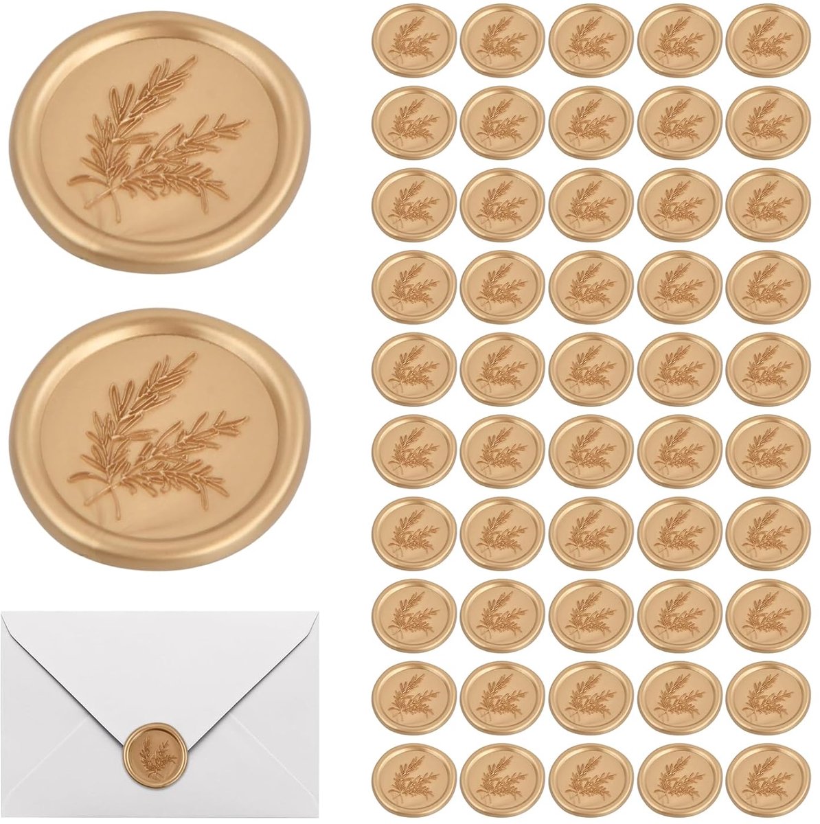 SnelShoppen - 50 stuks gouden zegelwasstickers, vintage rozemarijn design, zelfklevende waslak stickers voor bruiloft, verjaardag, Kerstmis, enveloppe