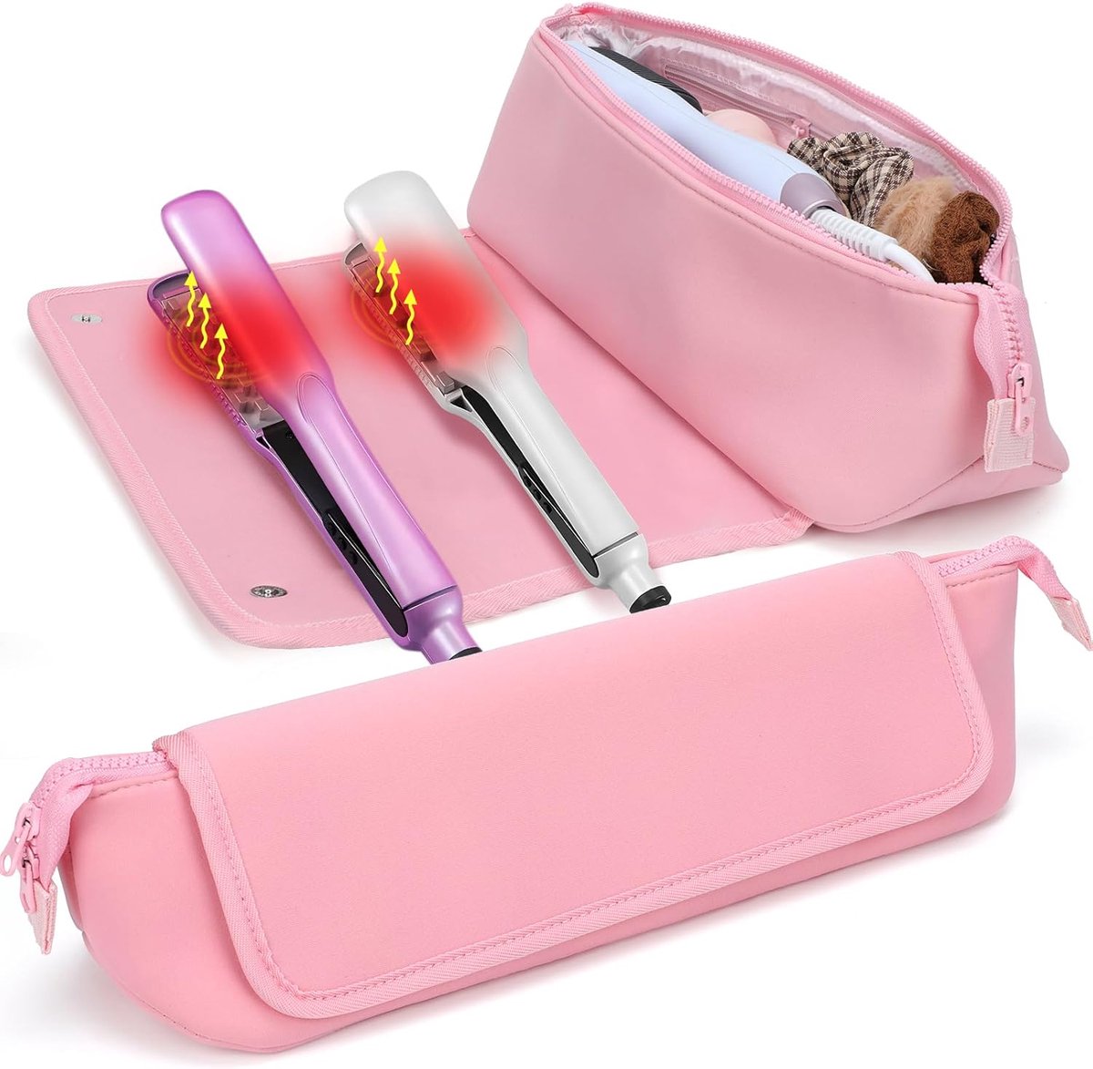 SnelShoppen - Heat Protection Case voor Haarstylers, Hittebestendige Reistas voor Föhn, Styling Tools, Roze, Multifunctioneel, 2-in-1 Haaraccessoire,
