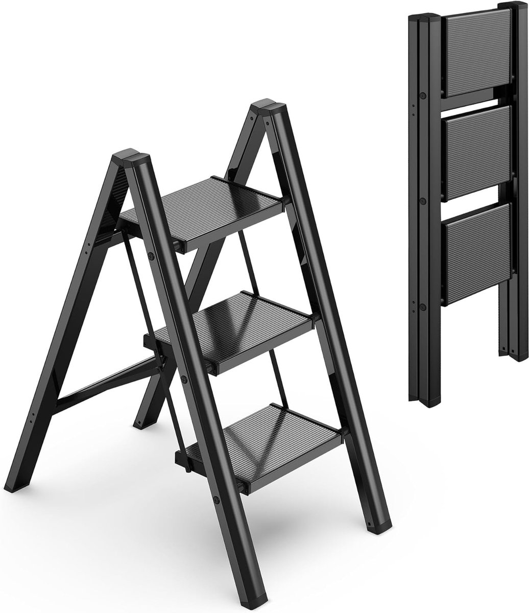 SnelShoppen - 3 Treden Ladder, Opvouwbare Steiger, Stevige Ladder voor Volwassenen, Max 150kg, Brede Antislip Pedalen, Lichtgewicht en Draagbaar, Veil