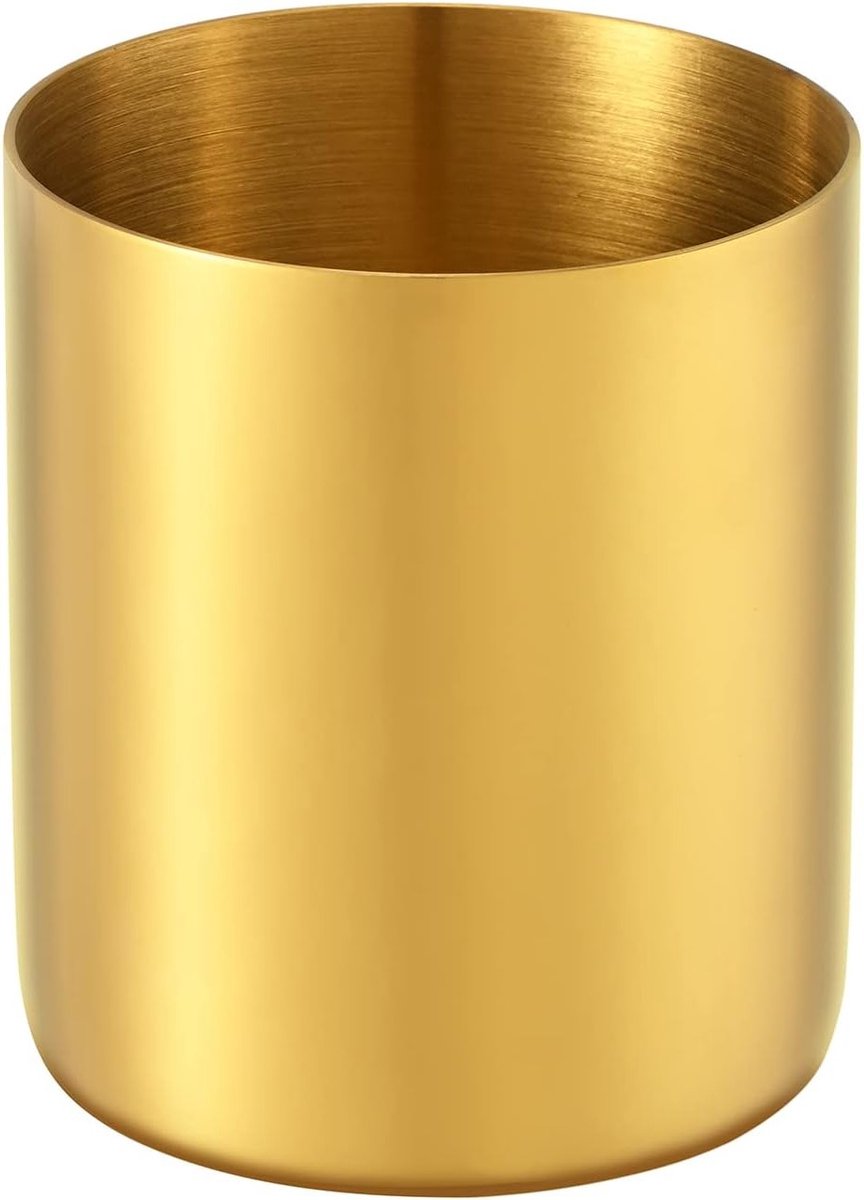 Stijlvolle ronde penhouder van roestvrij staal, mini vaas, 8.2 cm diameter, 9.6 cm hoog, ideaal voor bureau en decoratie