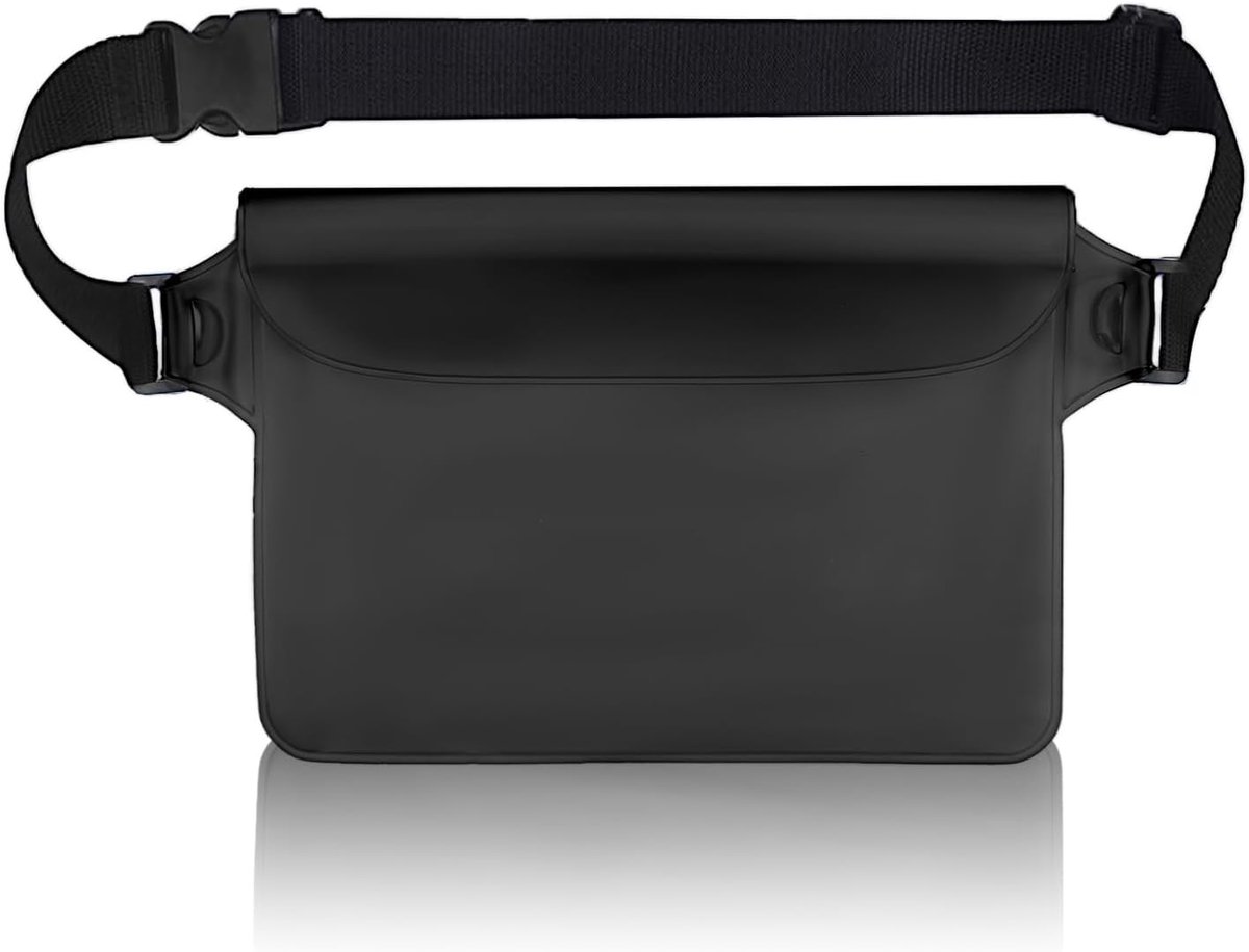 SnelShoppen - Waterproof Heuptas voor Mannen, Zwemmen, Raften, Kamperen, Hiking, Vissen, Met Verstelbare Band tot 85 cm, Zwart, 22x15.5 cm