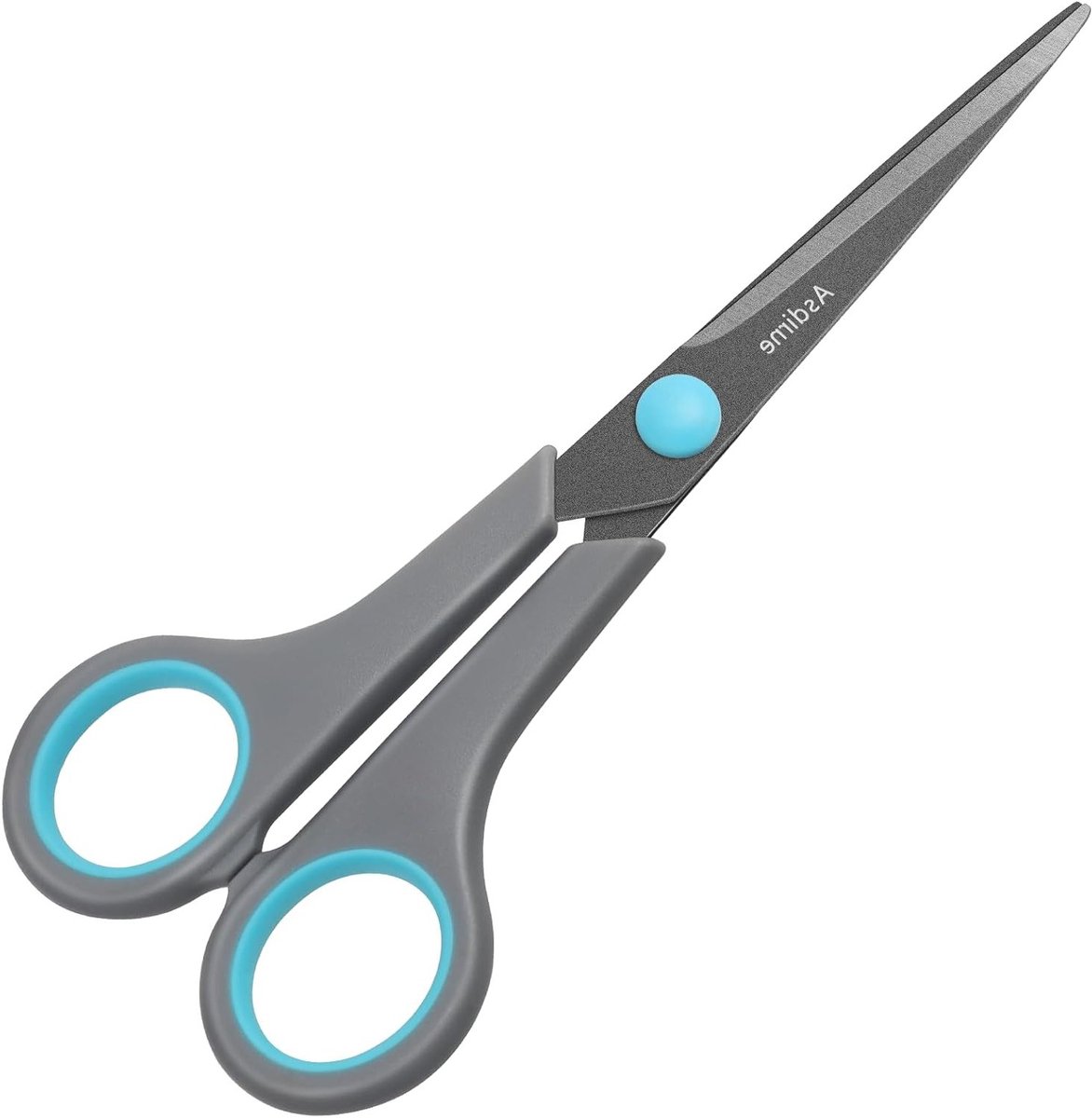 Teflon gecoate scharen met roestvrijstalen bladen en zachte grip, ideaal voor huishoudens, kantoren en scholen, 16,2 cm lang, blauw/grijs