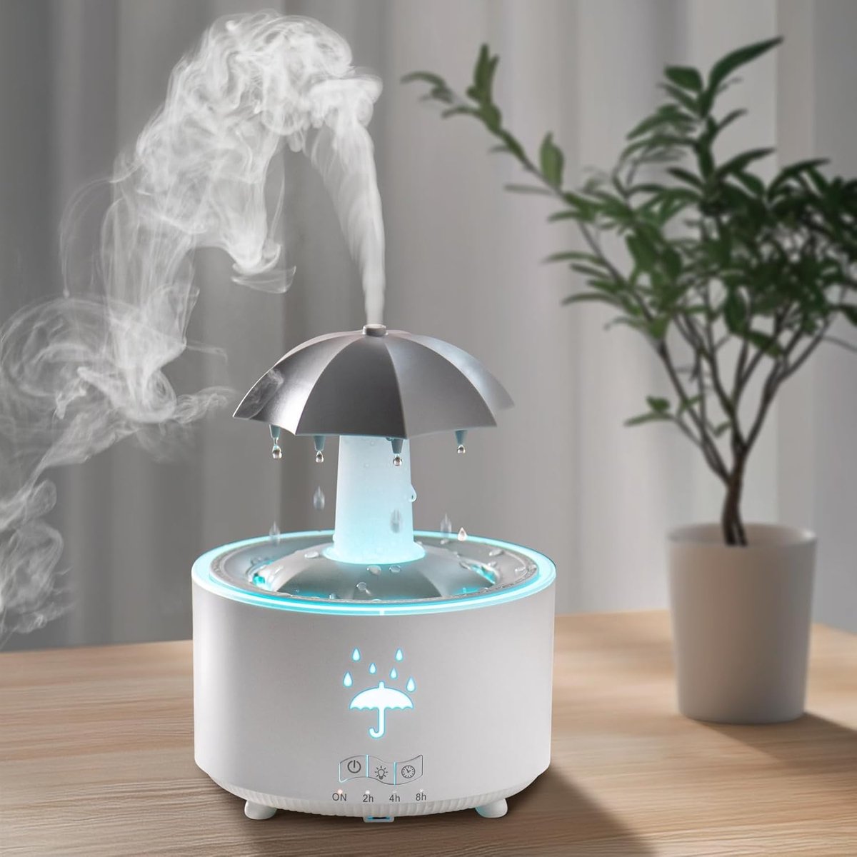 Ulisem - Geurverspreider - Luchtbevochtiger met regendruppel ontwerp - Ultrasoon aroma diffuser - LED verlichting met meerdere kleuren - Timer en afstandsbediening - Automatisch uitschakeling - Stille werking - Voor slaapkamer en woonkamer - Wit