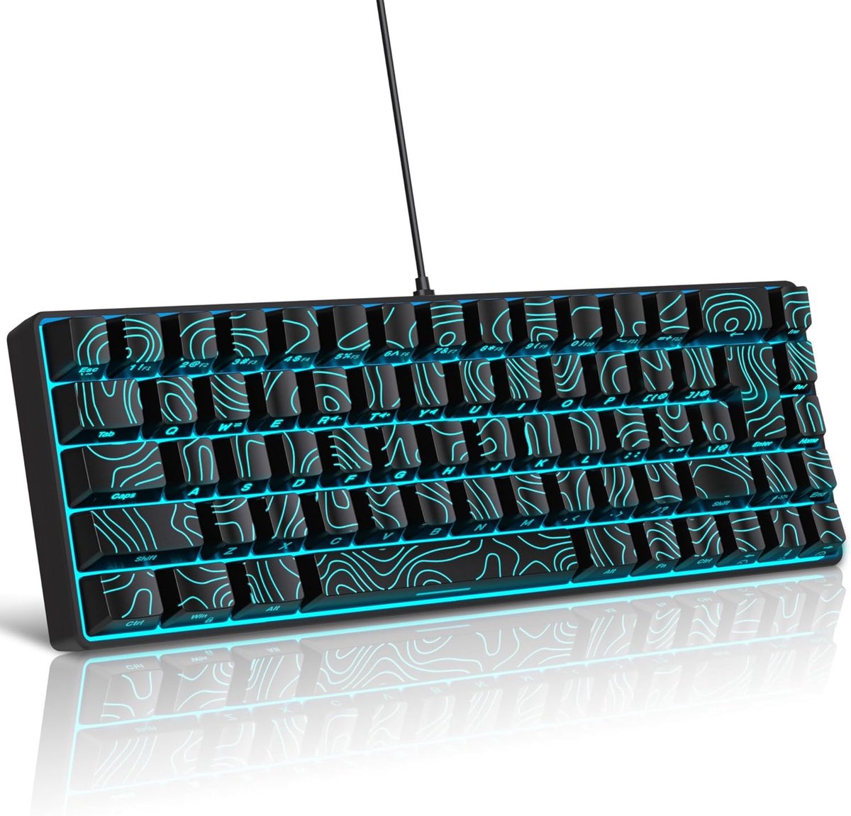 Thijox - Compact 60% Gaming Toetsenbord - Bekabeld Ergonomisch RGB LED Toetsenbord met Blauwe Achtergrondverlichting - Mini 68 Toetsen Toetsenbord voo