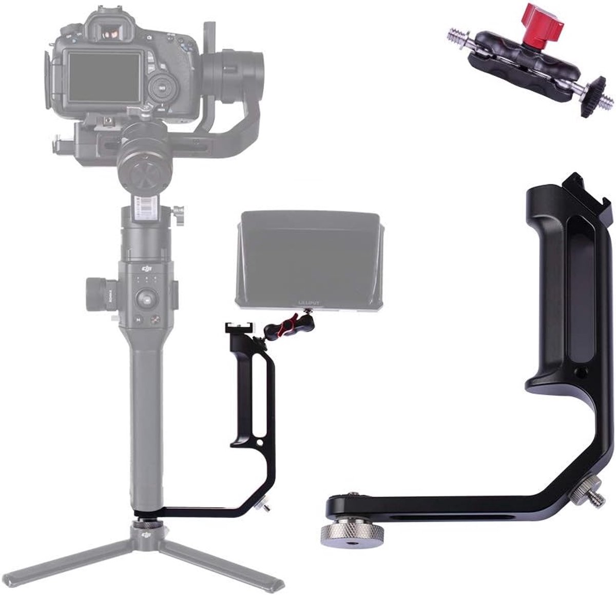 SnelShoppen - DF Digitalfoto M-0667II Gimbal Accessoires L-Holder | Ergonomisch Handvat voor Monitor & Microfoon | Compatibel met Veel Gimbal Ringen |