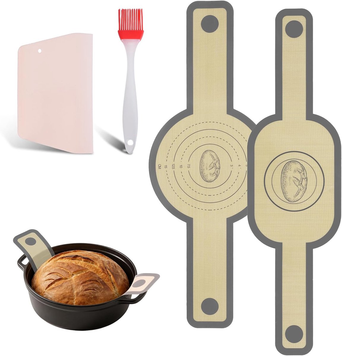 SnelShoppen - Silicone Bakmat 2 Stuks - Non-Stick Herbruikbare Brood Sling voor Dutch Oven - Hittebestendige Bakaccessoires voor Sourdough en Pizza -