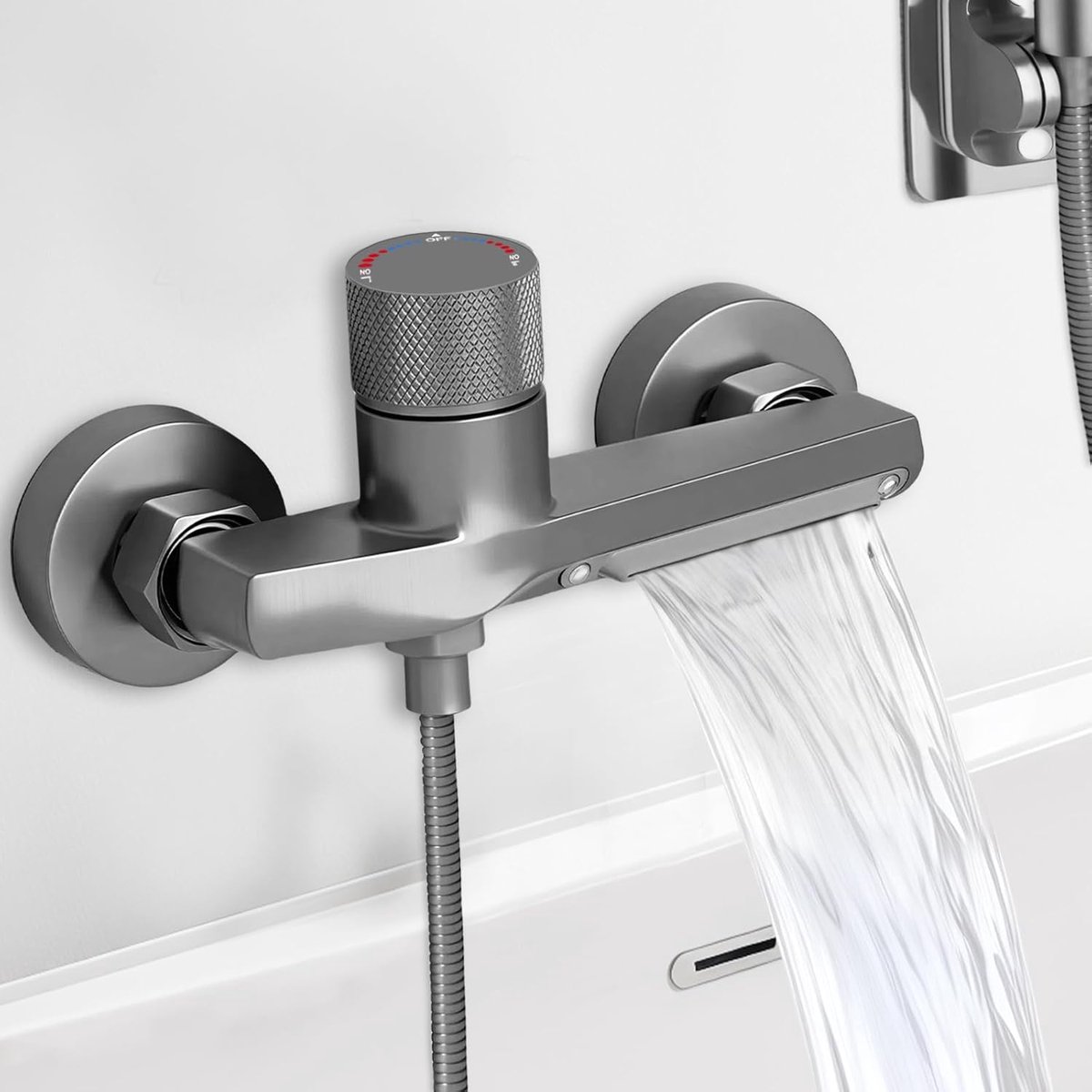 SnelShoppen - Thermostatische Douchemengkraan met Veiligheidsknop, Waterval, 2 Uitgangen, Messing, Glanzend Chroom, Badkraan voor Badkamer en Douche