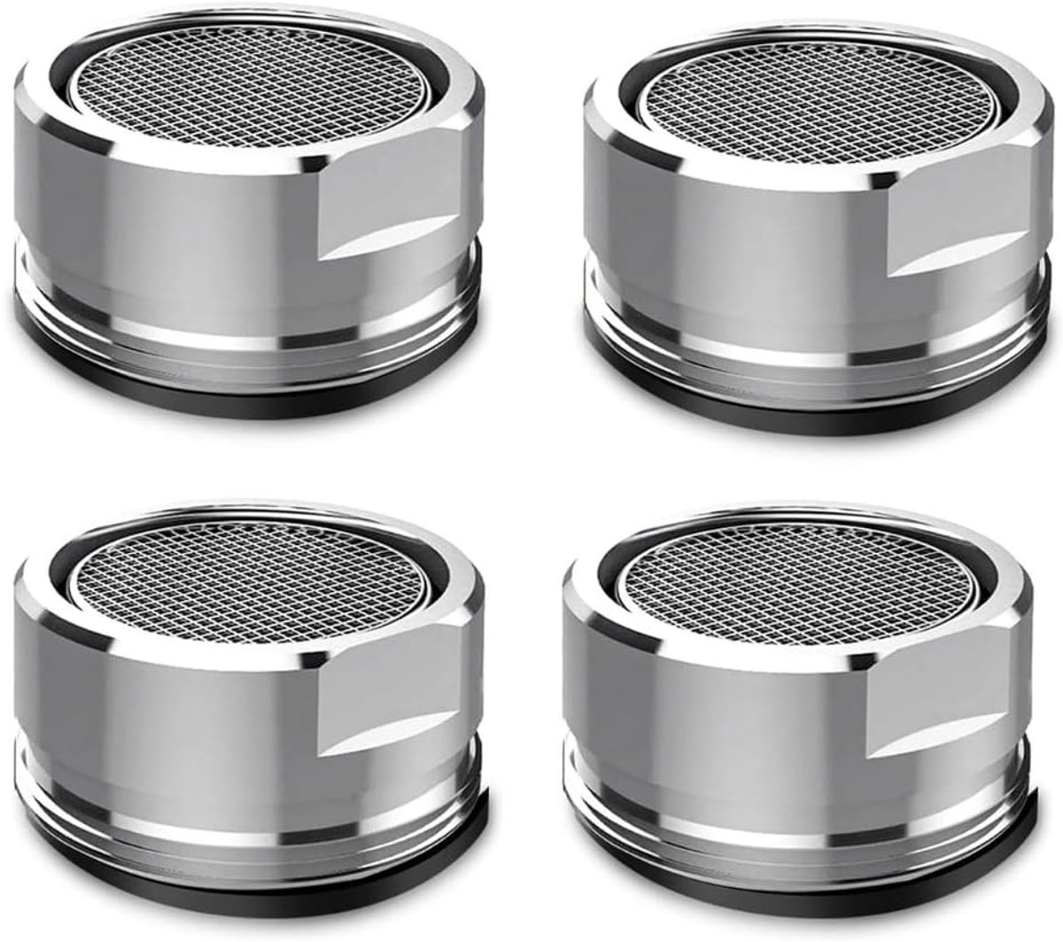 SnelShoppen - Set van 4 Universele Kraan Aerators M24 - Waterbesparende Tips in Chroom Effect - Antisplash, Standaard 24 mm Draad - Voor Keuken en Bad