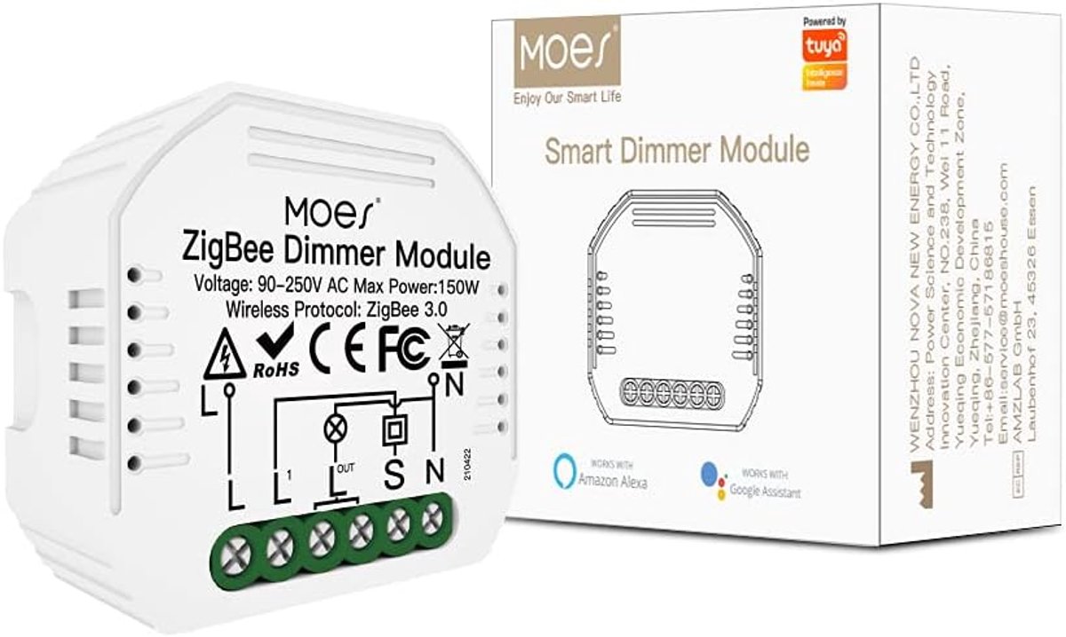 SnelShoppen - ZigBee Mini Smart Dimmer Light Switch Relay Module - Draadloze Schakelaar voor LED - Compatibel met Alexa, Google Home, Tuya - Ideaal vo