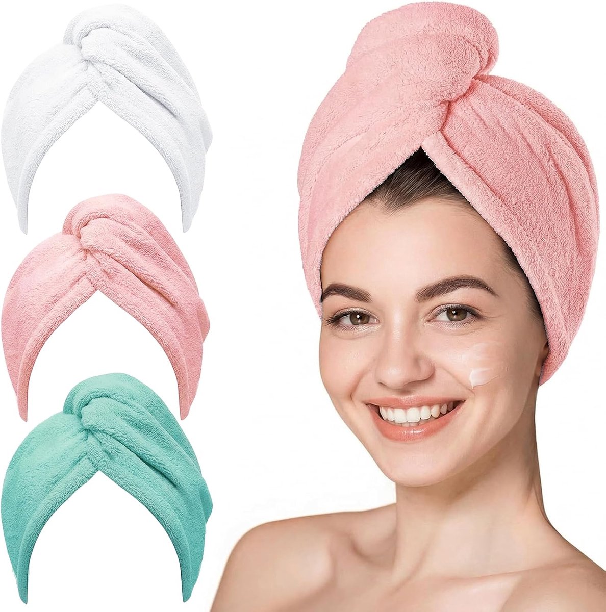 SnelShoppen - 3 Stuks Microfiber Haardoek Turban met Knoop, Super Absorberend en Sneldrogend voor Haarverzorging, Geschikt voor Vrouwen en Kinderen, L