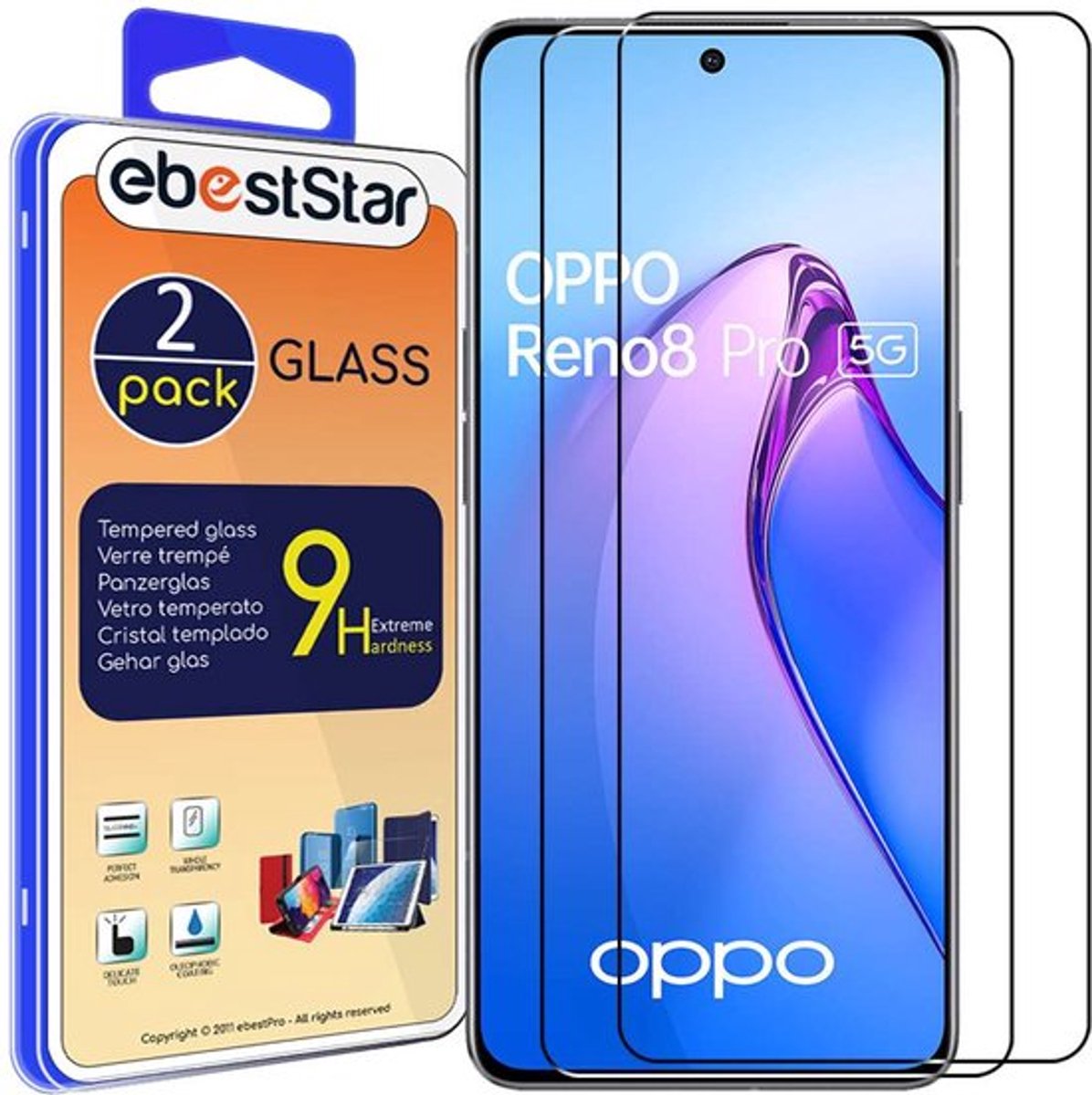 ebestStar - {2 Stuks} Gehard glas geschikt voor Oppo Reno8 Pro 5G, Screen Protector Cover, Schermbeschermer Tempered Glass