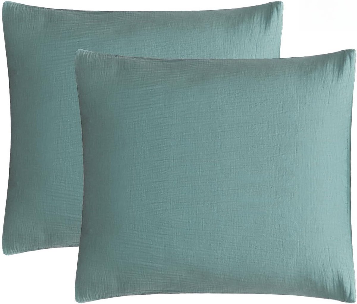 SnelShoppen - Muslin Kussenhoes 80x80 cm - 100% Katoen - Ademend en Hypoallergeen - Groene Zomer Kussensloop met Rits - OEKO-TEX Gecertificeerd