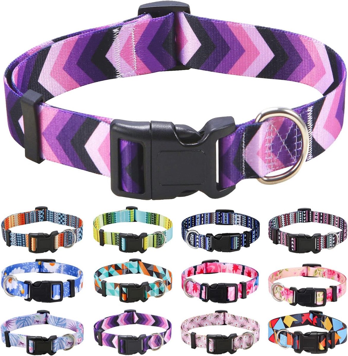 SnelShoppen - Verstelbare Hondenhalsband voor Kleine, Middelgrote en Grote Honden met Bohemian Bloemen, Tribale en Geometrische Patronen in Paars - Ma