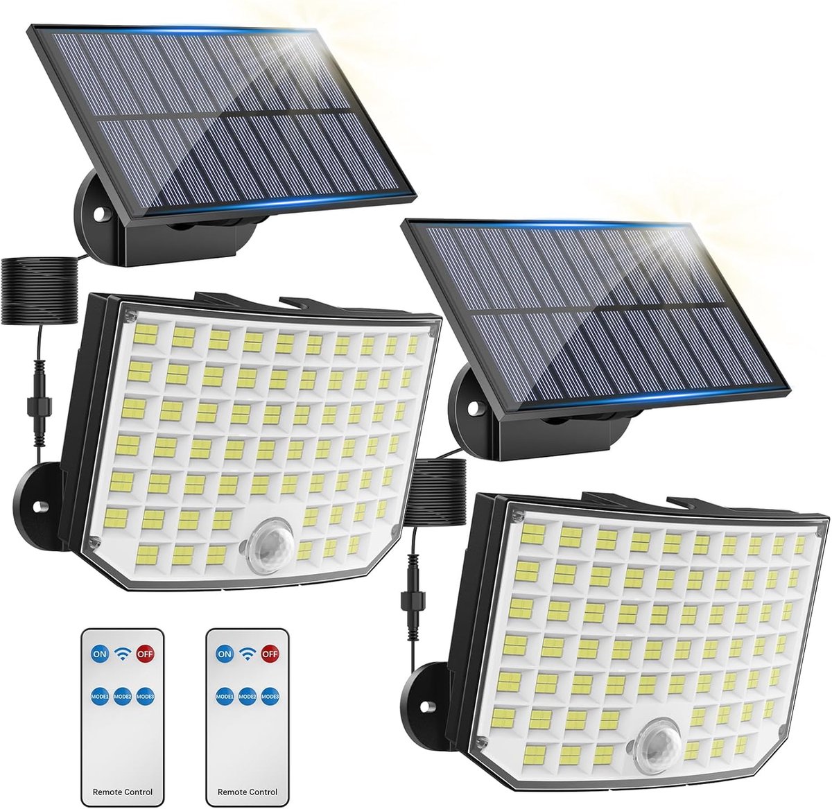 SnelShoppen - Solar Lights Outdoor 256 LED met Bewegingssensor IP65 Waterdichte Solar Wandlamp 180° Verlichting met 5 m Kabel voor Tuin en Oprit