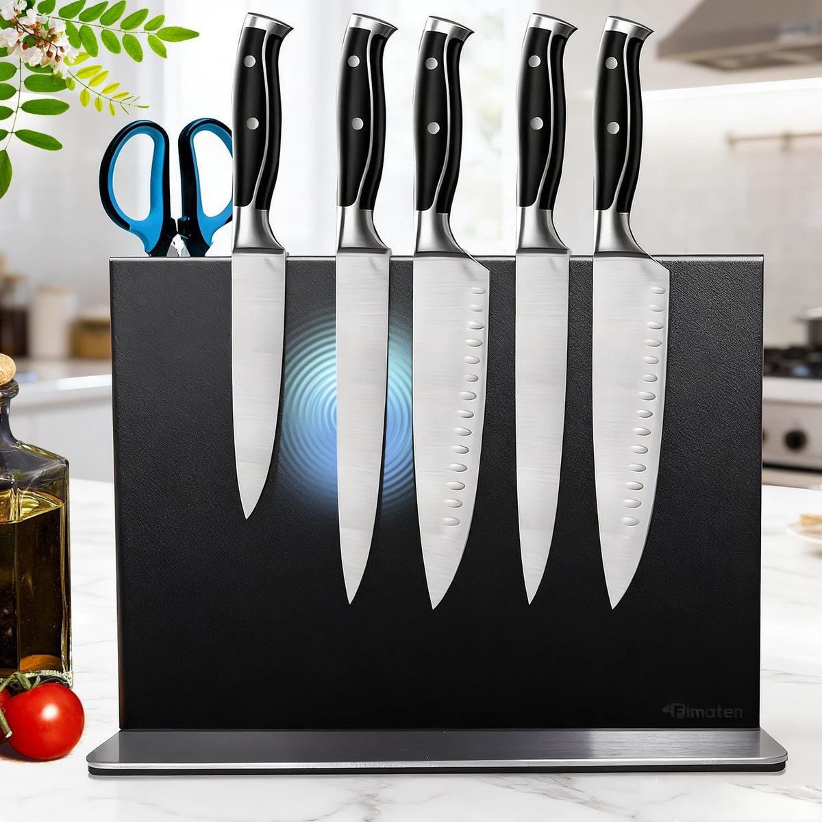 SnelShoppen - Magnetische Messenset zonder Messen, Zwart, Sterke Dubbelzijdige RVS Messenhouder voor Keuken, Universeel Magnetisch Mesblok voor 10-14