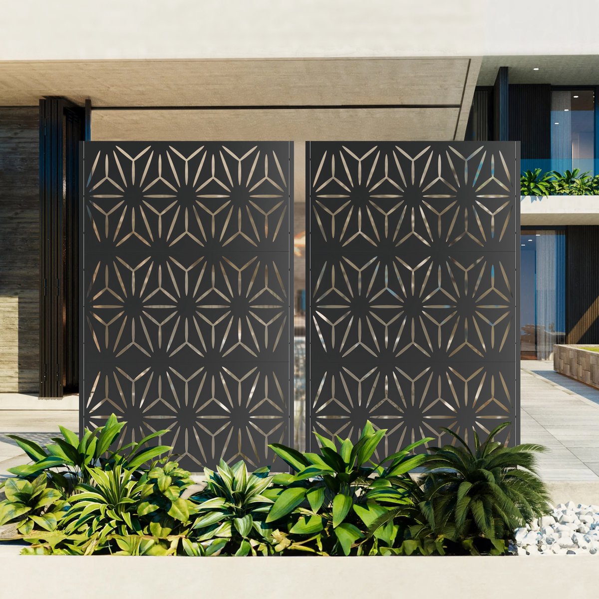 Tuinscherm Privacyscherm Metaal Zwart 183 X 116 Cm Vrijstaand Voor Tuin Balkon En Terras