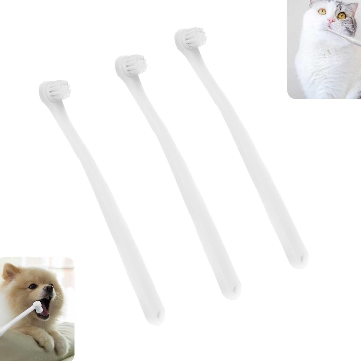 Set van 3 Honden Tandenborstels voor Kleine Honden en Katten, Zacht en Reisvriendelijk, Effectieve Mondverzorging