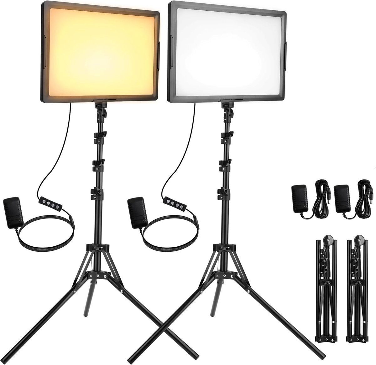 SnelShoppen - 20W LED Video Lamp Set - 2 Stuks Dimbaar, Twee-Tonige LEDs, 2800-6500K, 175 cm, Ideaal voor Foto's, YouTube, TikTok, Video Opnames, Stud