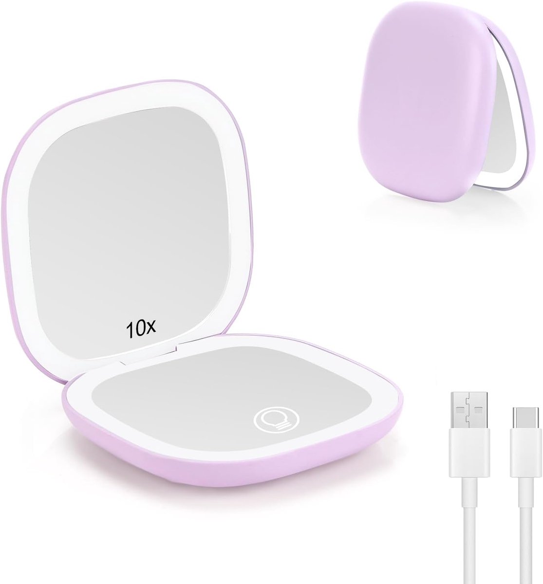 SnelShoppen - LED Pocket Mirror met 1X/10X Vergroting, USB Oplaadbaar Reismirror, 3 Instelbare Lichten, Magnetische Schakelaar, Vouwbaar, Draagbare Ha