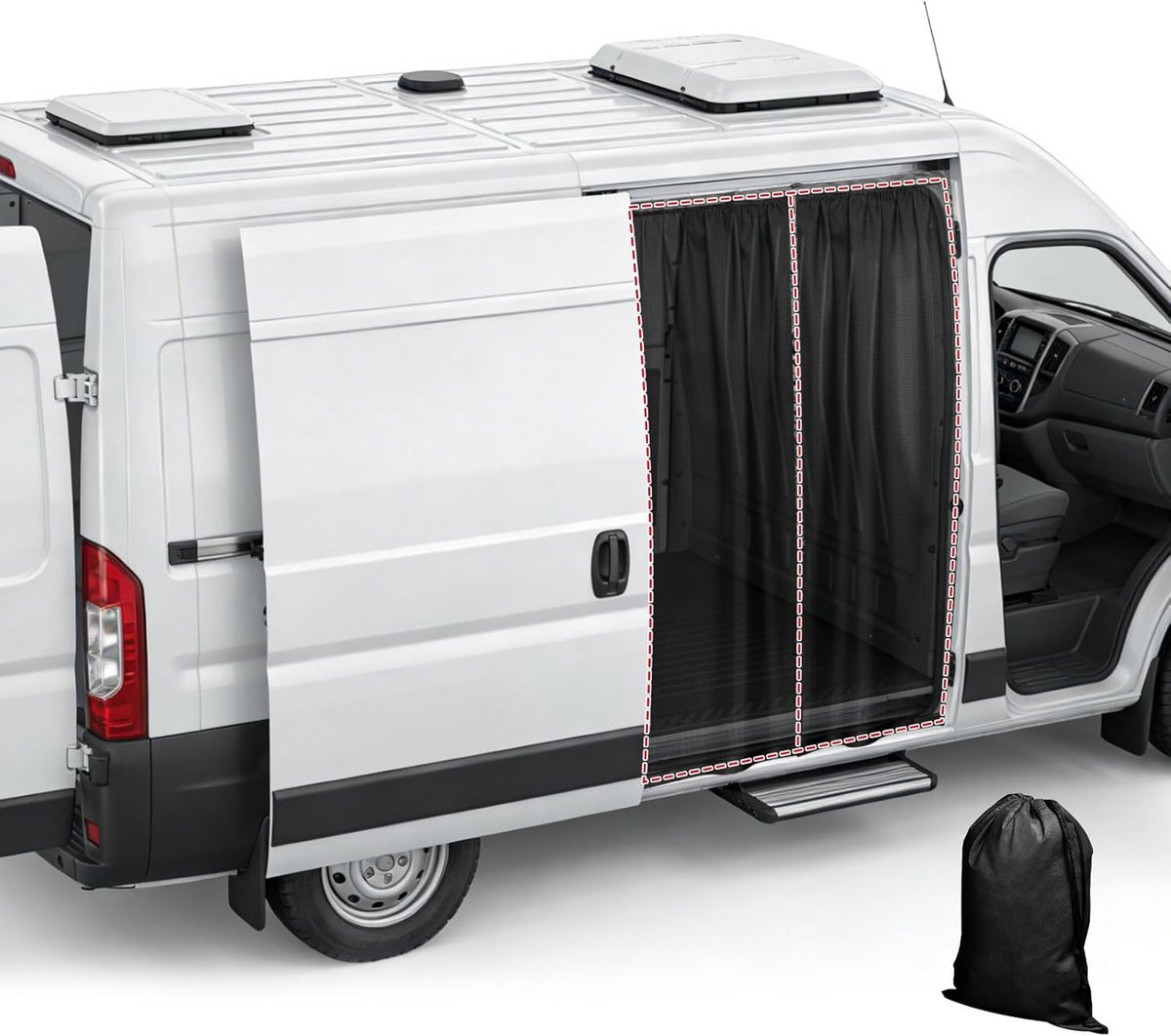 SnelShoppen - Van Mosquito Screen met Magnetisme Zwart Gaas Muggennet 180 x 150 cm Voor Mercedes Sprinter Renault Master VW Crafter Ford Transit Campe