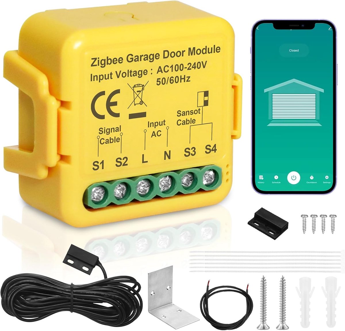 SnelShoppen - Smart Garage Deuropener met Zigbee Technologie, Tuya en Smart Life App, Compatibel met Alexa en Google Assistant, Eenvoudige Installatie