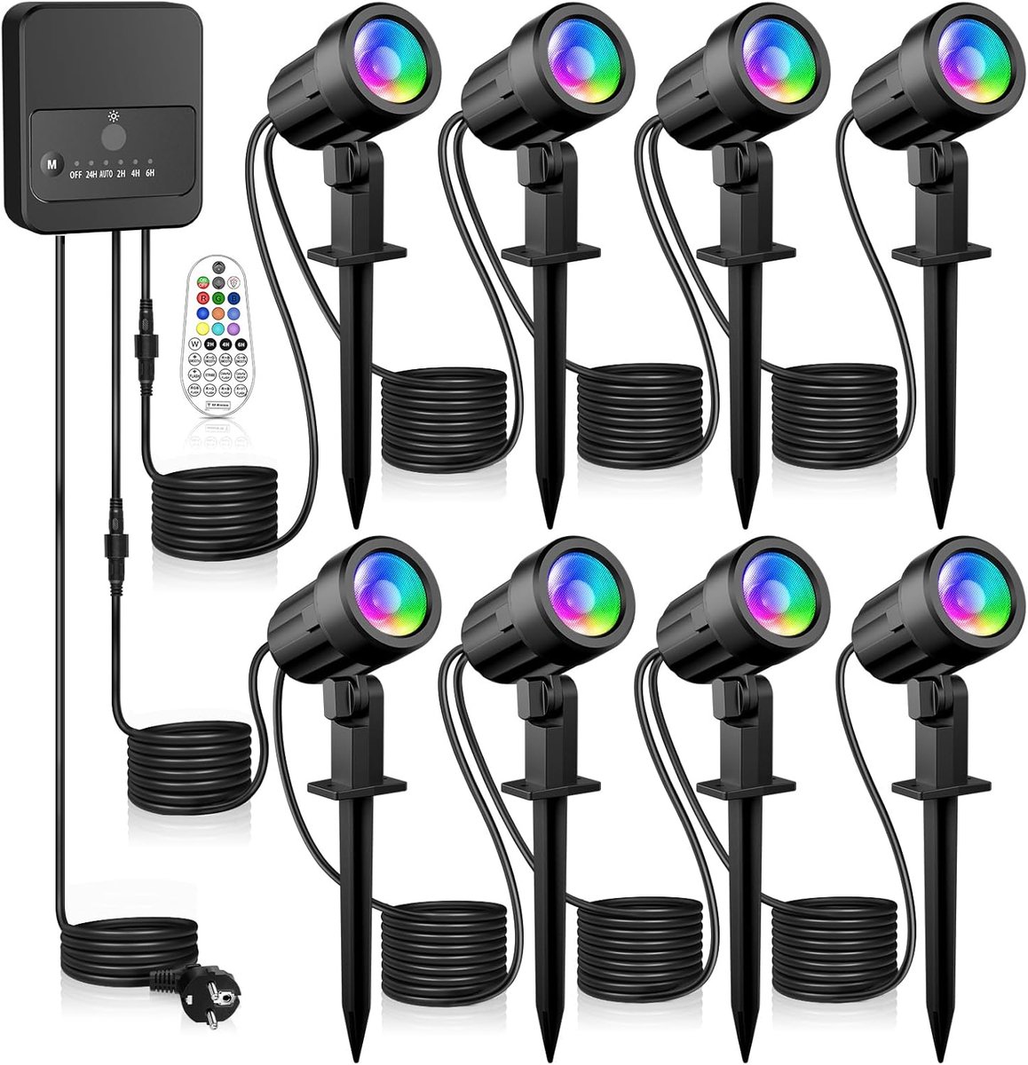 SnelShoppen - LINKE Ledspot Buiten RGBW 8-in-1 Landschapsverlichting met Afstandsbediening, 10 Kleuren, 30 Dynamische Modi, Waterdicht IP66, Lichtsens