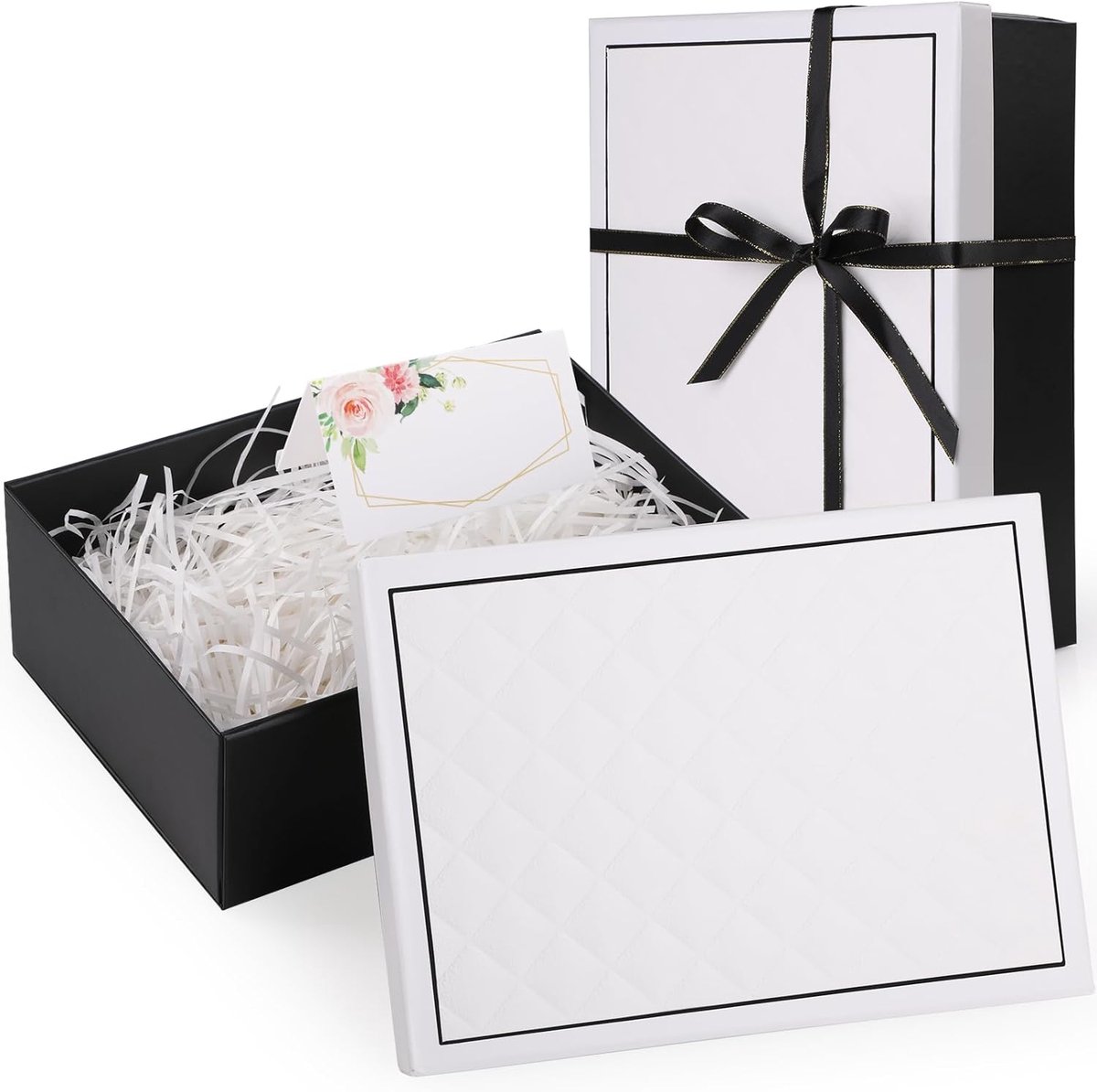 SnelShoppen - Elegant Geschenkdoos met Deksel, Vouwdoos met Strik en Raffia-Vulling, 8,6 x 18,2 x 25 cm, Hoogwaardig Recyclebaar Karton, Perfect voor