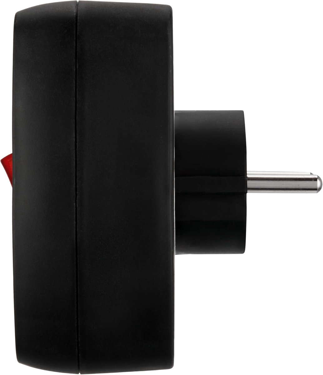 SnelShoppen - REV Plug Adapter - 3-voudige Stekkerdoos met Schakelaar en Verhoogde Aanraakbescherming - 2 Euro Stopcontacten, 1 Geaard Contact, Zwart