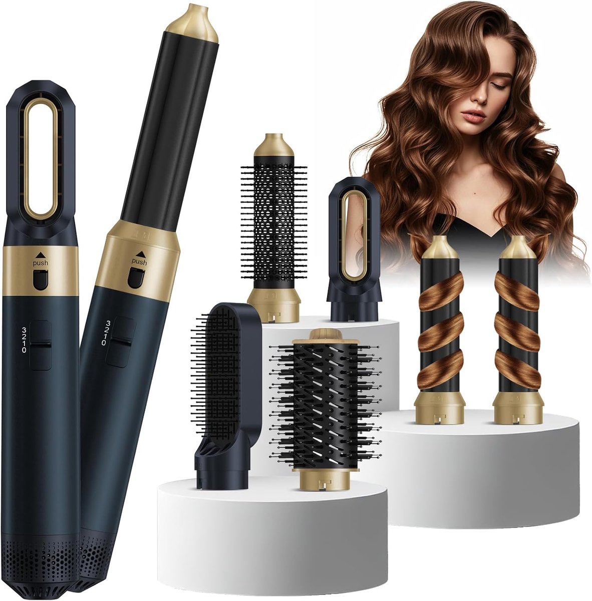 SnelShoppen - One-Step Styler 6-in-1 Verwarmde Borstel, Draaiende Föhn met Keramische Technologie, 1000W, Droog, Krul en Verzorg je Haar, Paars en Gri