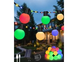 SnelShoppen - Solar Garden String Lights Outdoor 33Ft/10M 100LEDs Zonne-energie Fairy Lights met 20 Onbreekbare G40 lampen, 8 Modes Waterdichte USB/So