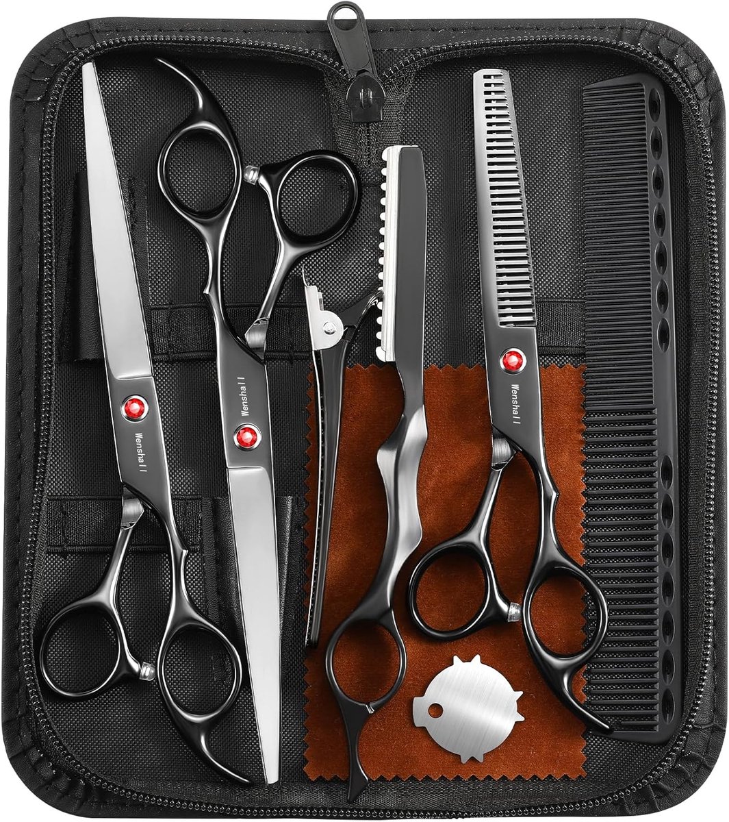 SnelShoppen - Professionele Haar Scharen 7 Inch, Multifunctionele Haar Scharen, Rechtshaar Scharen van Hoogwaardig 440C RVS, Perfect voor Thinning, Zw