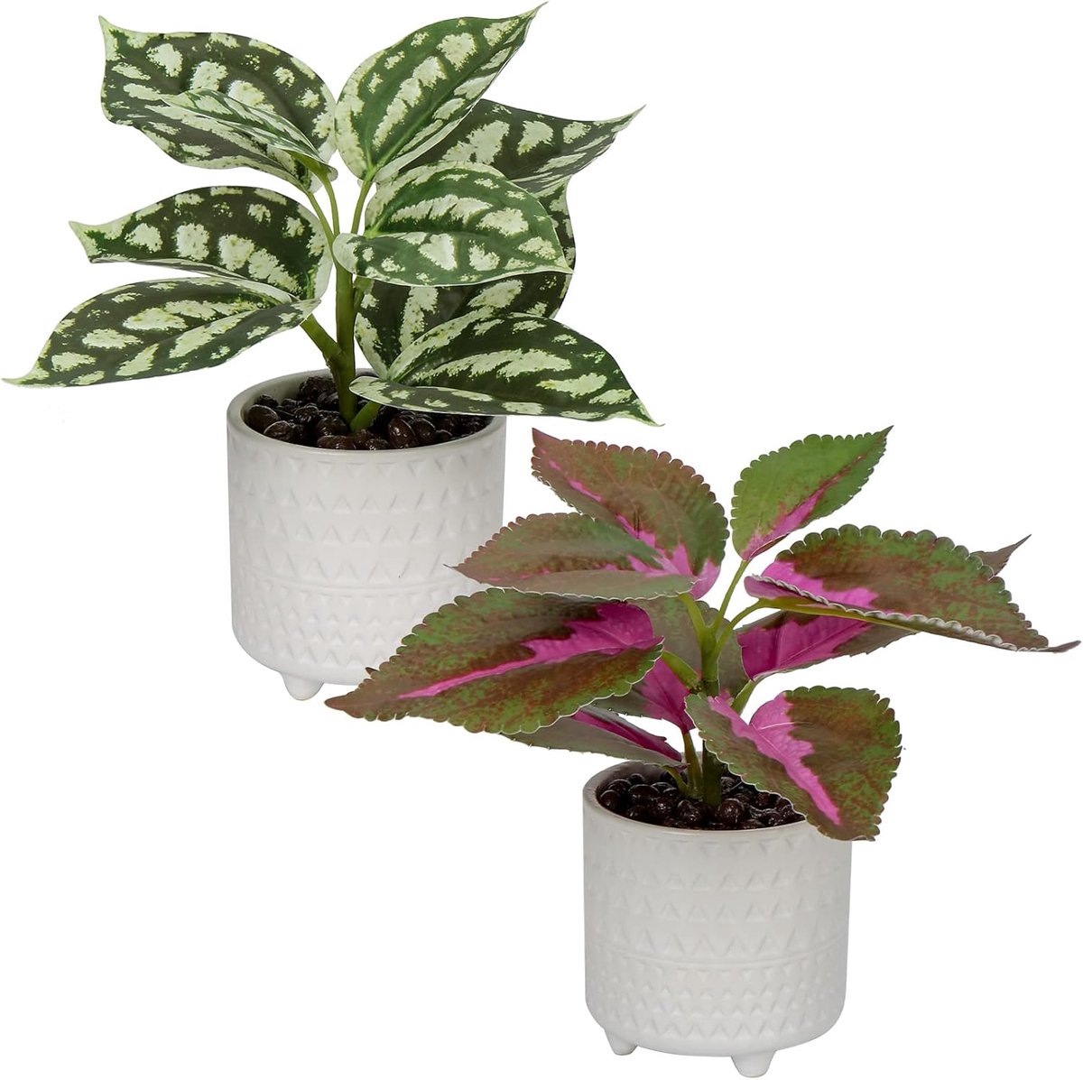 SnelShoppen - Set van 2 Kleine Kunstplanten in Keramische Potten, Decoratieve Nepplanten voor Thuis, Kantoor, Keuken en Badkamer, Realistische Groene