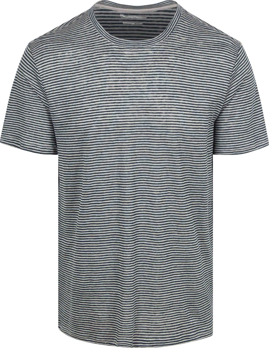 KnowledgeCotton Apparel T-shirt Streep Donkerblauw (navy) - Maat M - Heren - Casual T-shirts