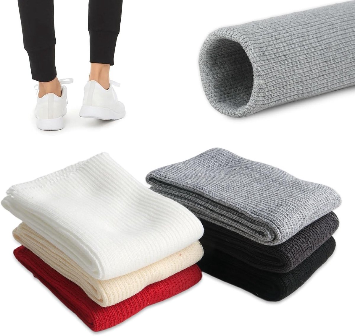 6 x elastische mouwen, gebreide ribbels, diverse kleuren, ideaal voor naaien en repareren, veelzijdig ribbing materiaal