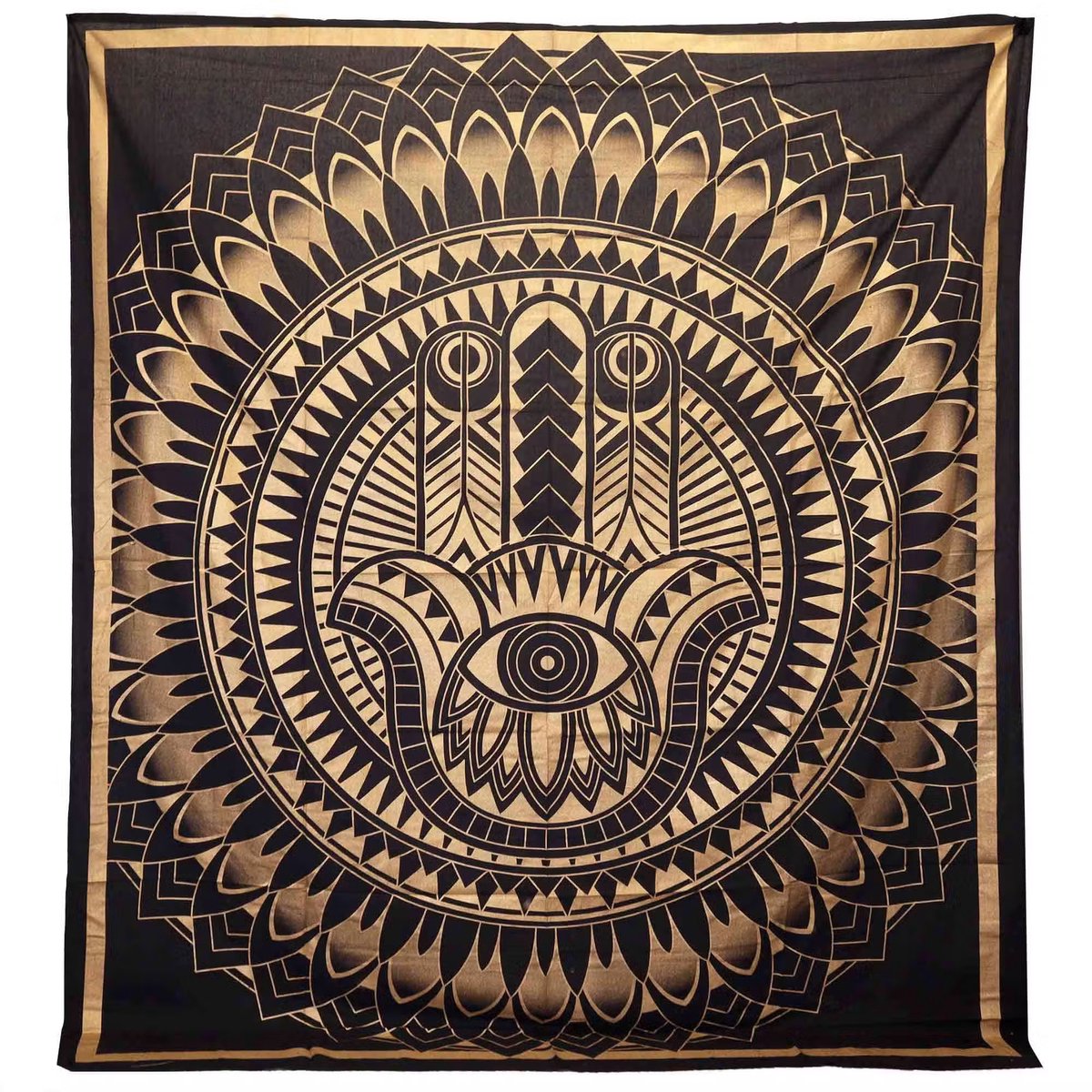 Katoenen Bedsprei & Wandkleed – Hamsa – 200 x 230 cm – Zwart Goud