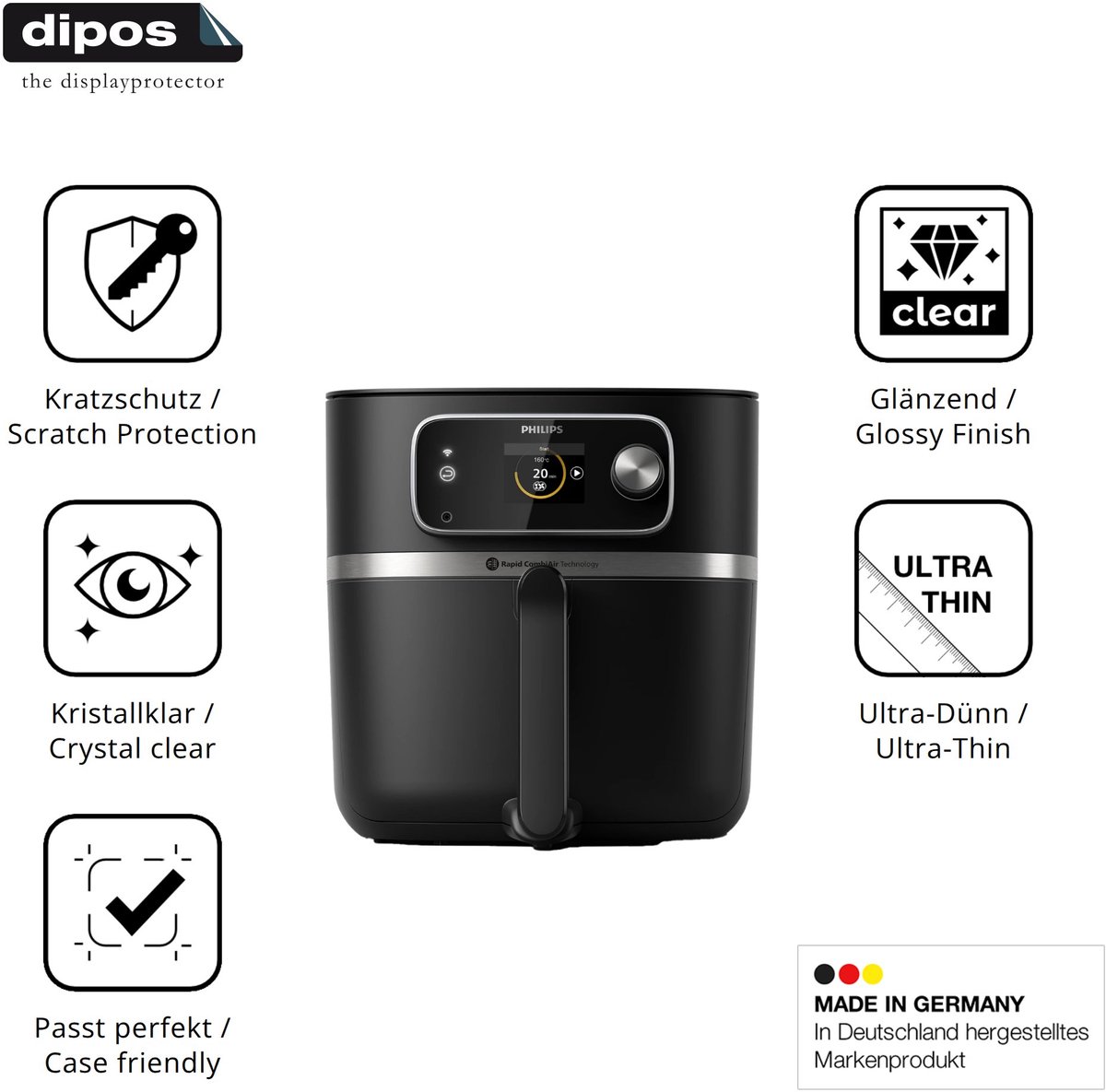 dipos – 2x Beschermfolie geschikt voor Philips Airfryer HD9880/90 | Krasbestendige & heldere Screenprotector Ultra-Thin