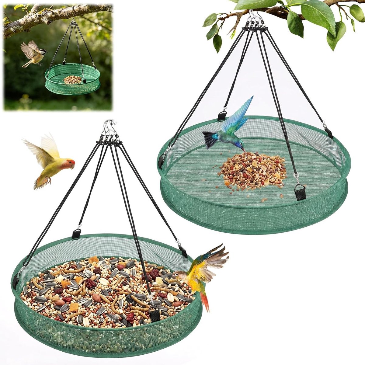 Vogelvoederdispenser set van 2, 61 x 10 cm, verstelbare ophangbeugel, ideaal voor tuin en balkon, perfect voor tuinvogels en voedertijd