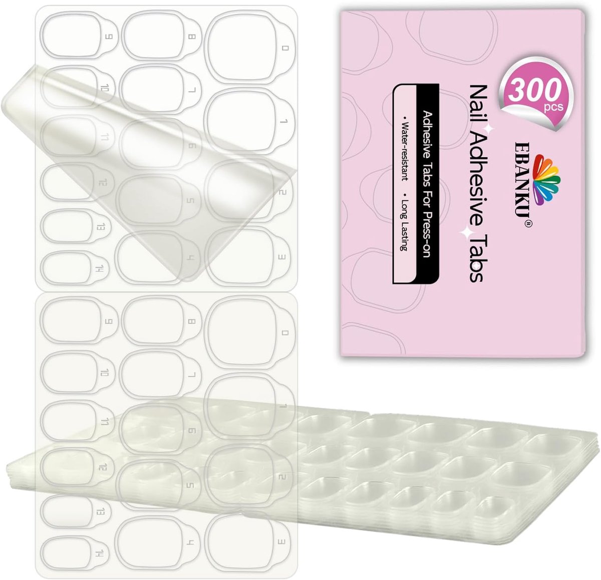 SnelShoppen - 300PCS Nagel Adhesive Tabs voor Press Nails, Waterdichte Nagel Lijm Stickers Transparant in 15 Maten, 10 Vellen Dubbelzijdige Jelly Nage
